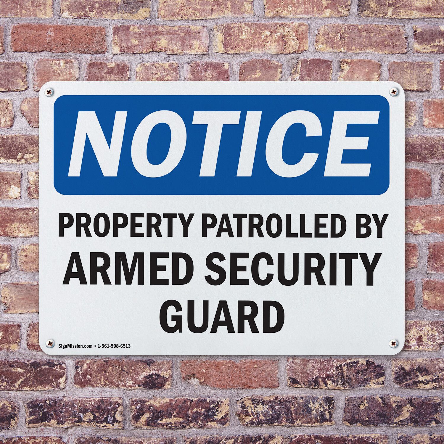 (2 Pack) Property Patrolled By Armed Security Guard OSHA Notice Sign Decal Metal