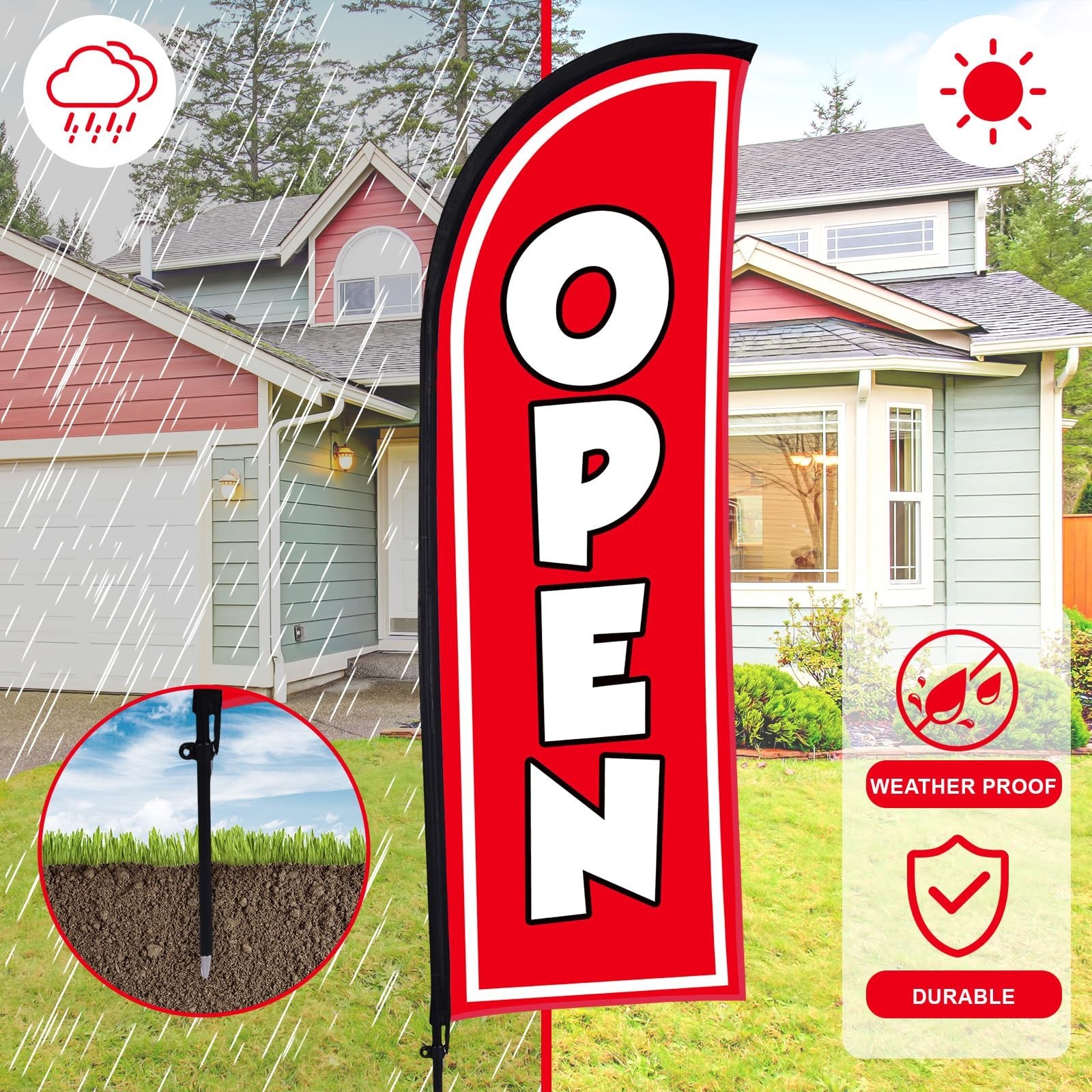 4 Sets 8ft Open Feather Flag Pole Kit for Business Advertising, Ground Stake & B