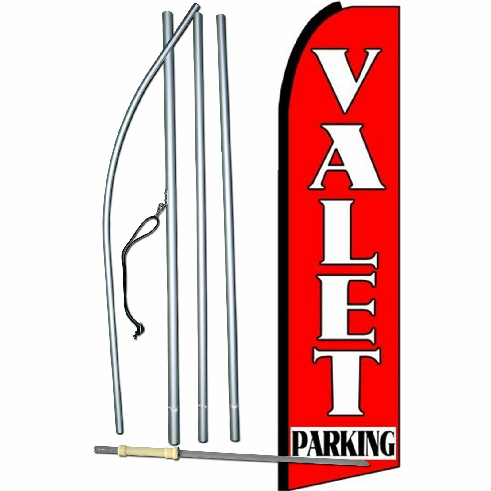 Valet Parking Flag Flutter Feather Banner Swooper Extra Wide Bundle Kit COMPLETE