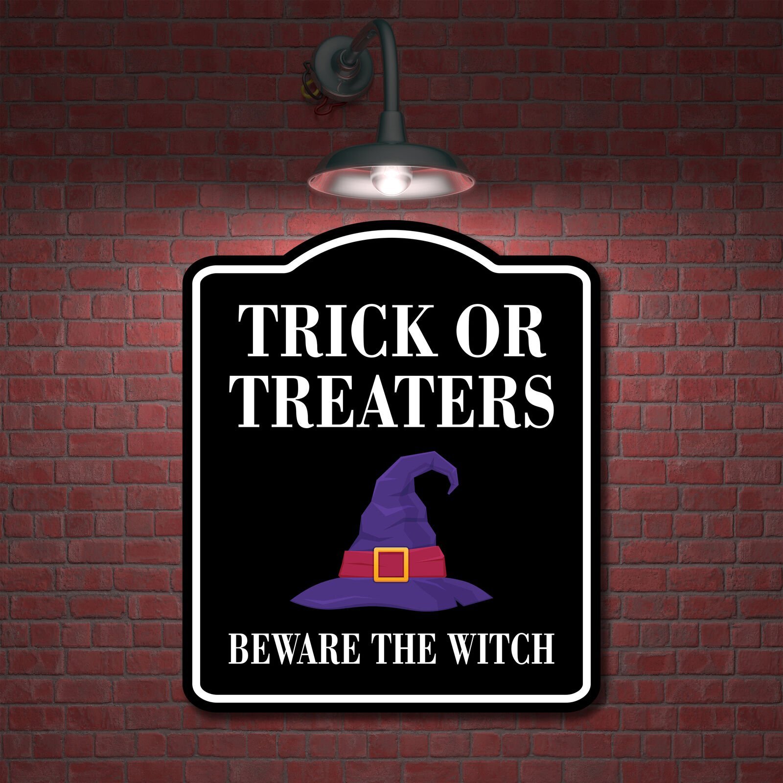 Trick Or Treaters Beware The Witch Spooky BLACK Aluminum Composite Sign