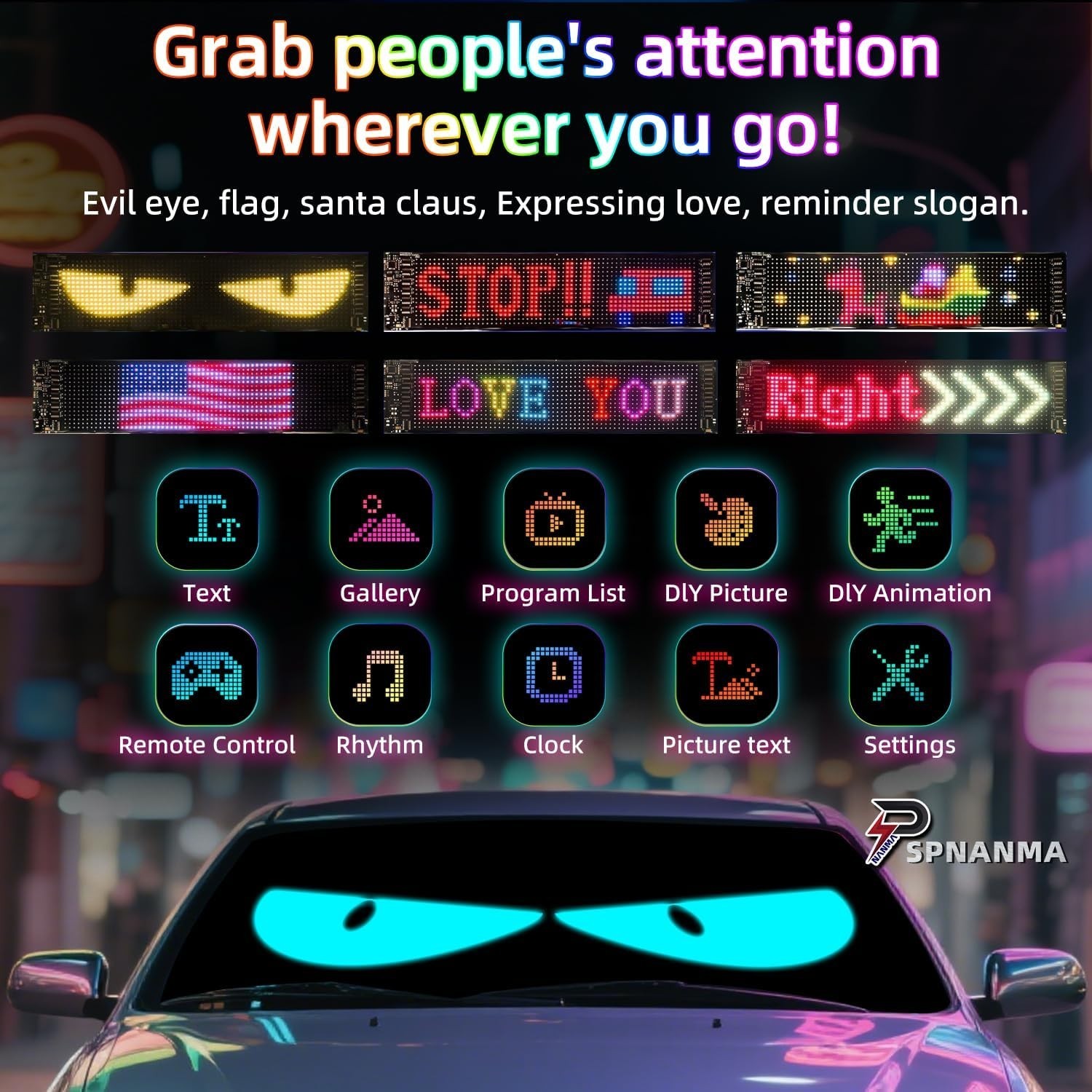 Eye-Catching 14″×4.3″ LED Display for Cars – Customizable & Weather-Resistant