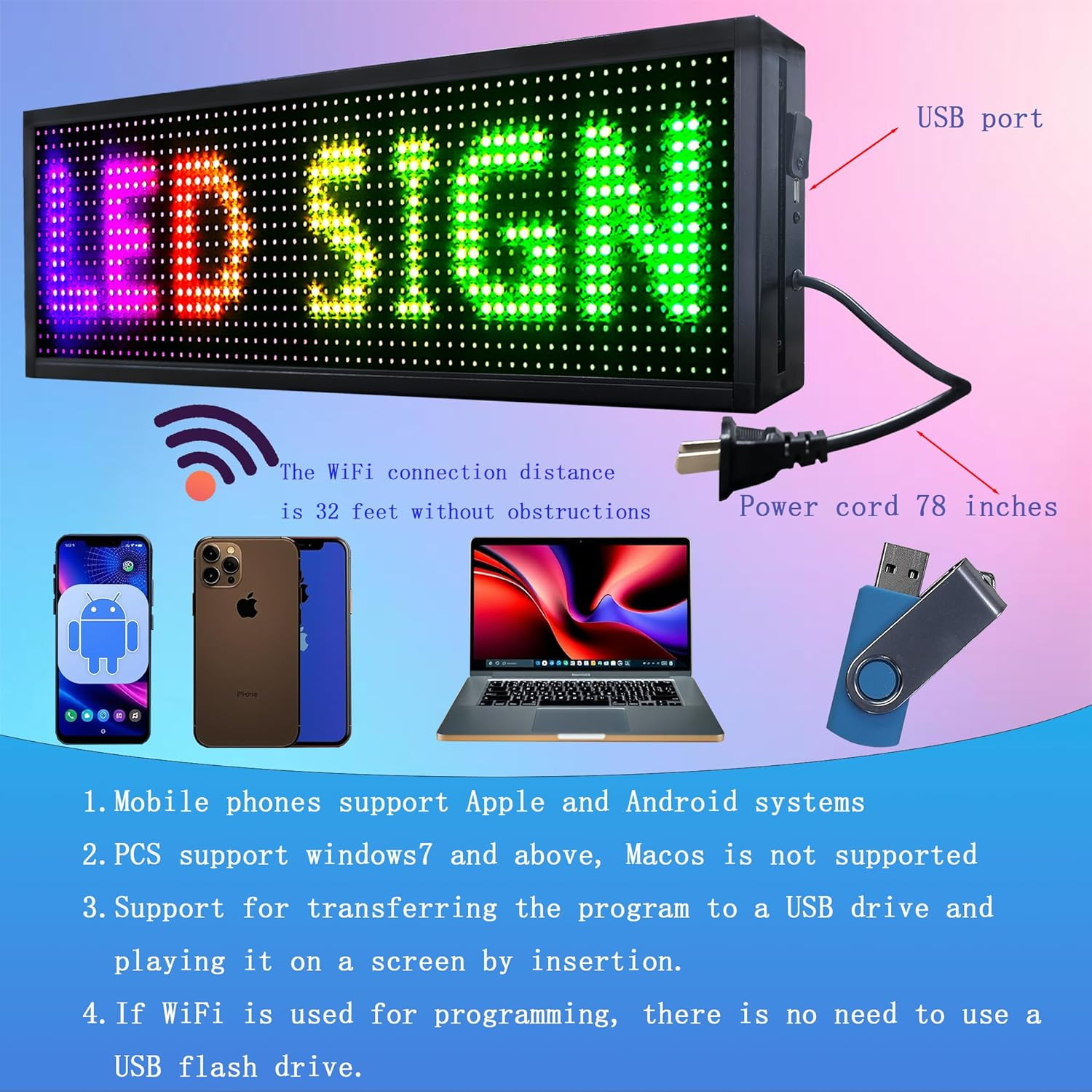 P10(26 * 7) Scrolling Led Sign Programmable Outdoor Digital Signs for Business E