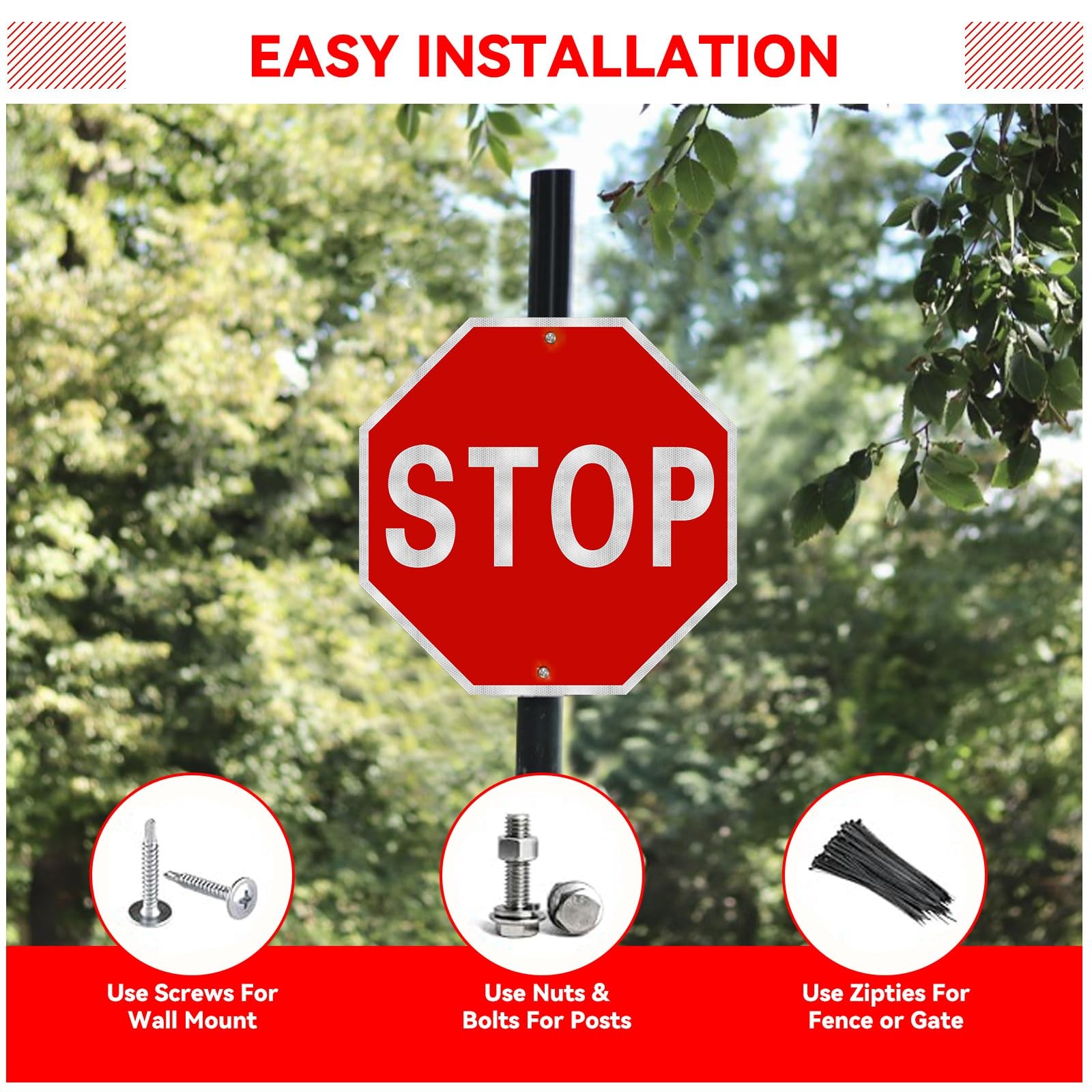 Stop sign, 12 x 12 inch octagonal high strength aluminum reflective panel, wa…