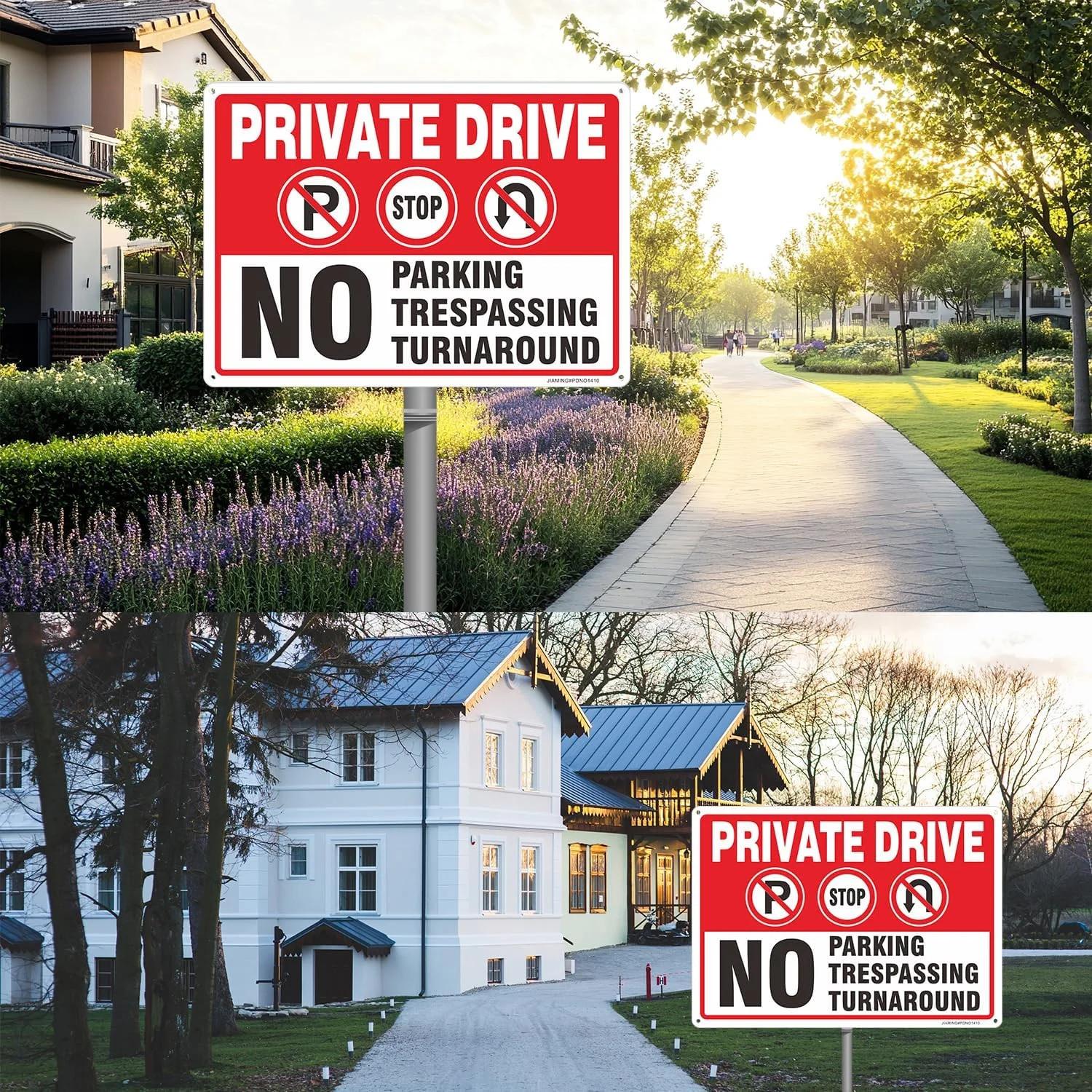 Private Drive No Turn Around Signs, 2 Pack 14×10 inches Driveway No Turnaround N