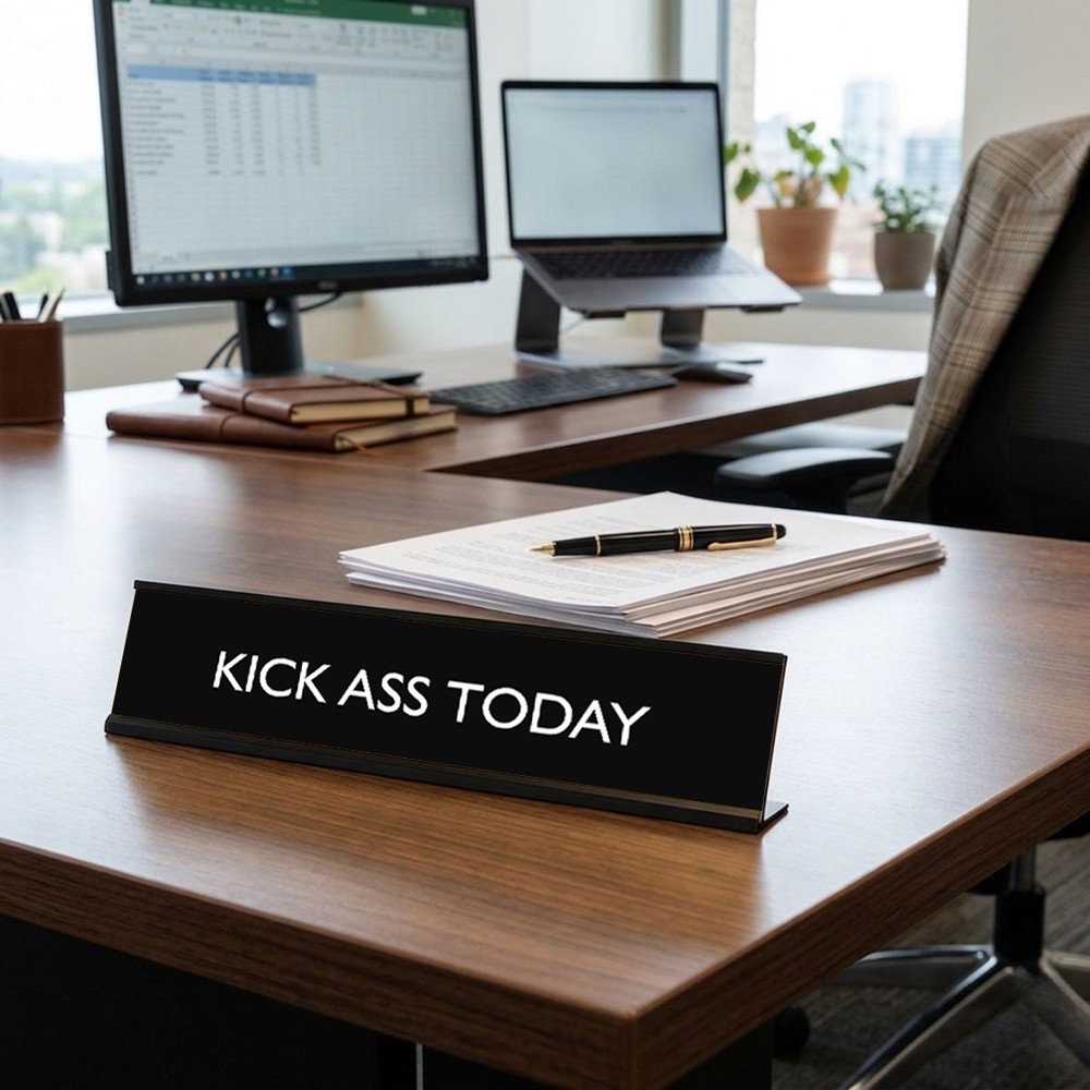 KICK ASS TODAY Novelty Desk Sign