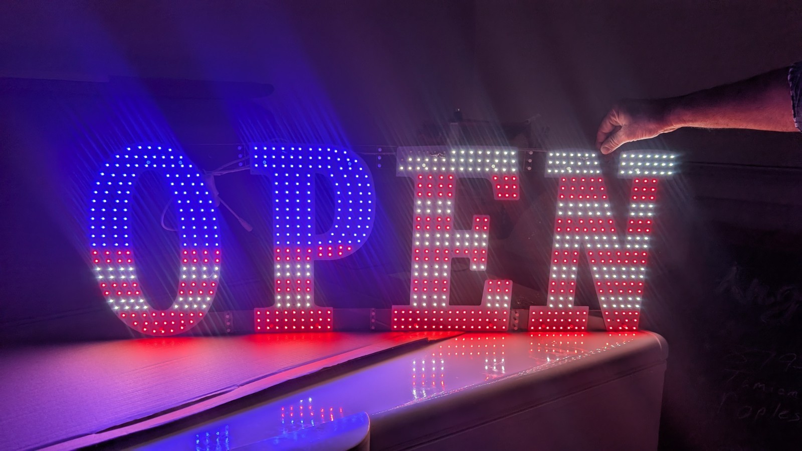 Lot of 2 Large 40″ LED OPEN Signs Storefront Window Display Red Blue White