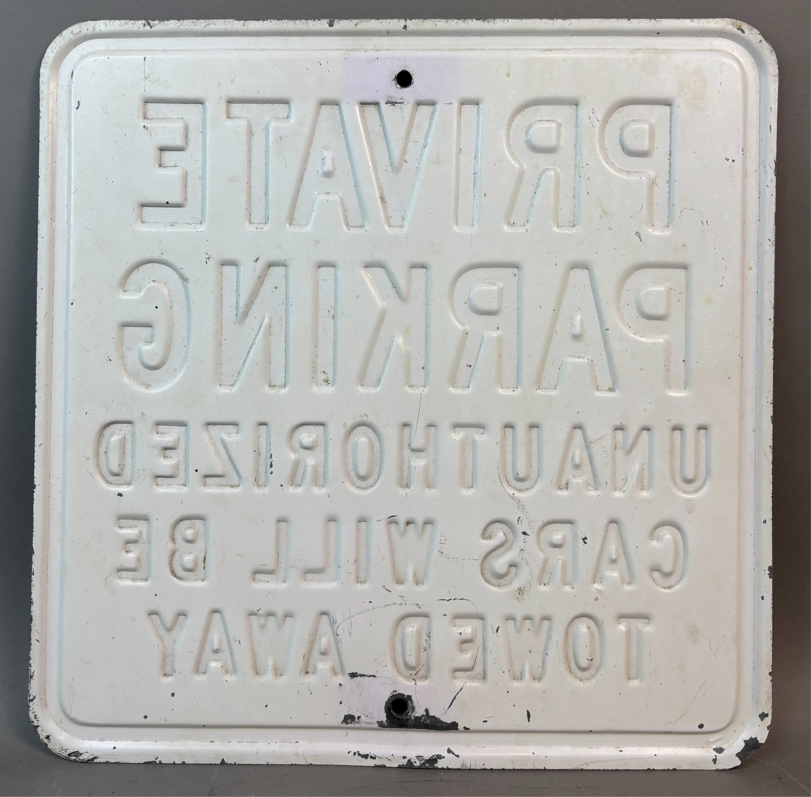 Vtg 40s 50s Embossed PRIVATE PARKING Unauthorized Cars Will Be Towed Steel Sign