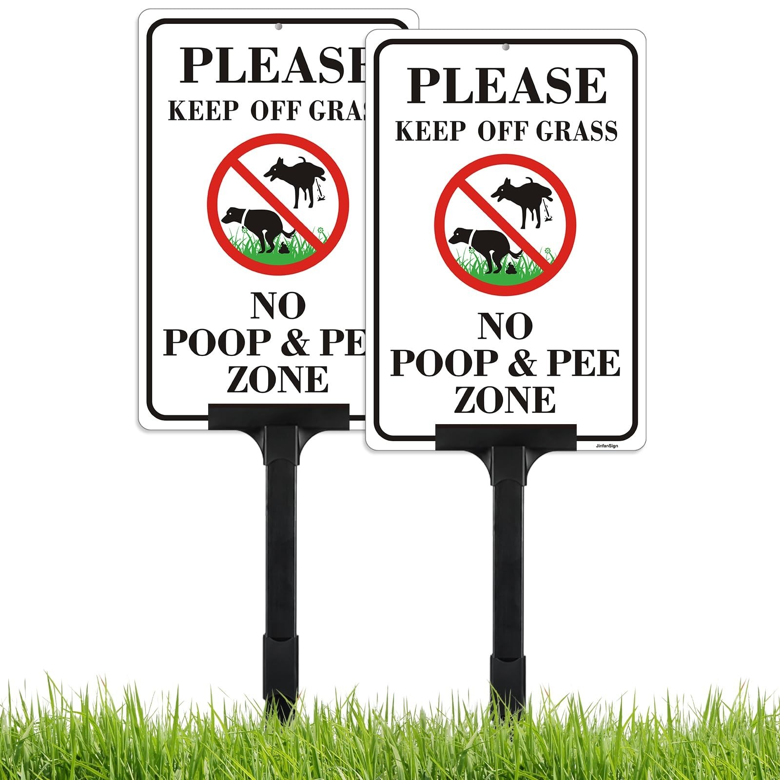 2 Pack No Poop No Pee Dog Signs – Adjustable Height Reflective Yard Stakes, 12×8