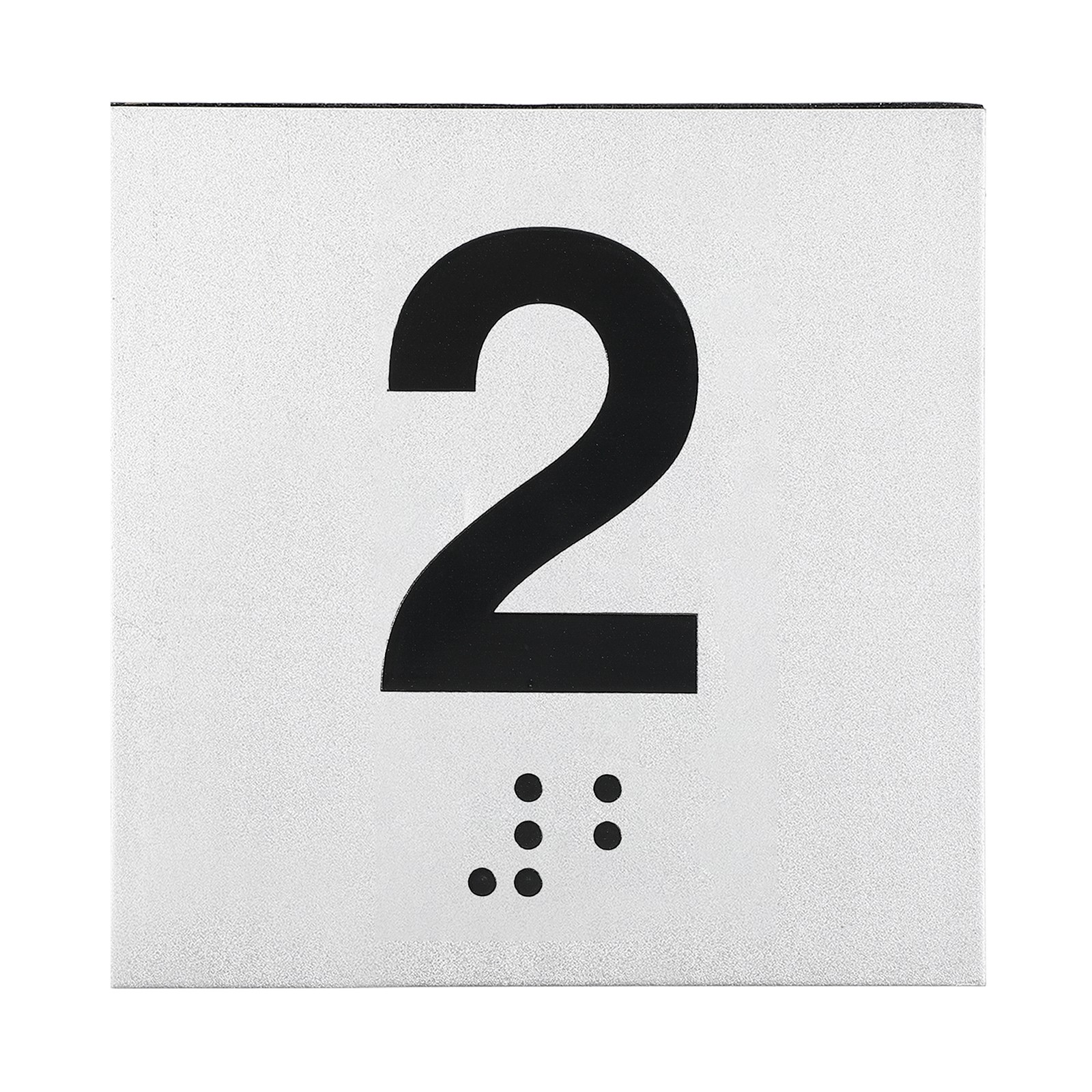 Exam Room Number Sign, 4″ x 4″ Number 2 Sign with Braille, Black on Silver