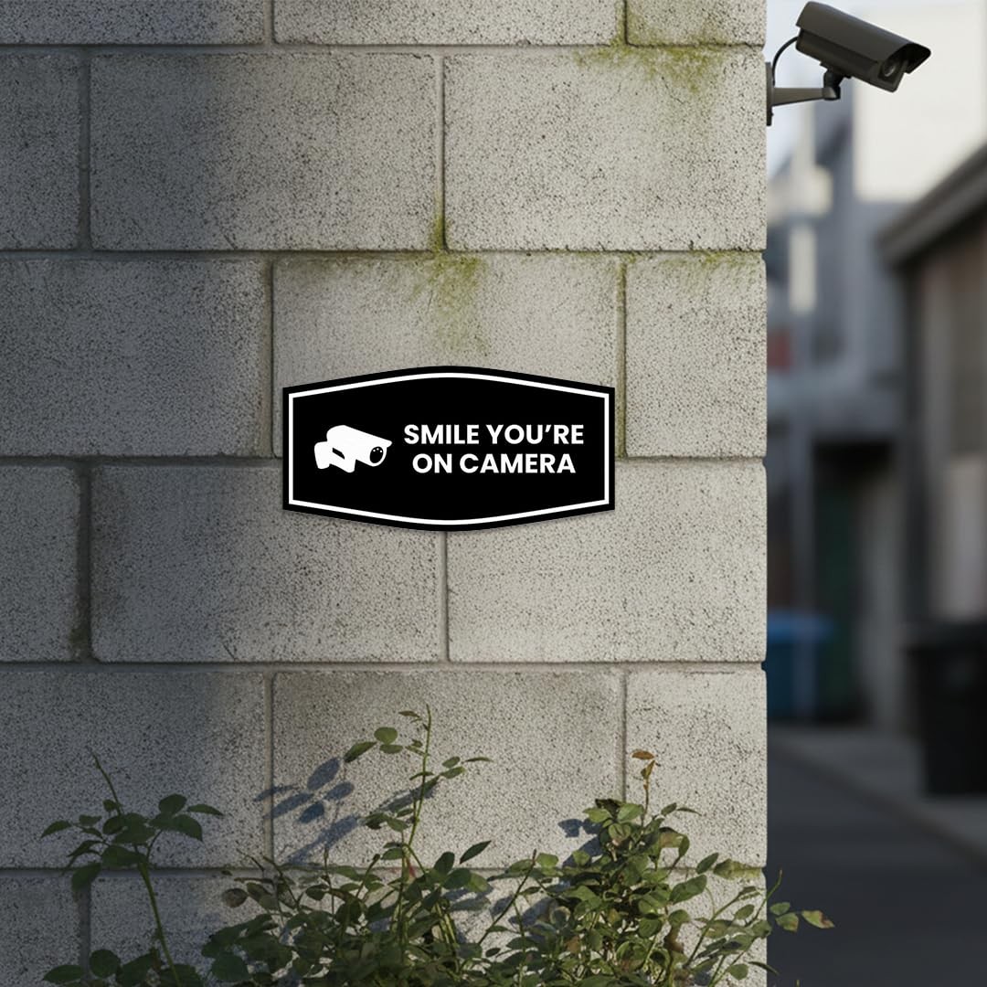 1 PCS Smile You’re On Camera Sign Medium Brushed Silver Security Notice