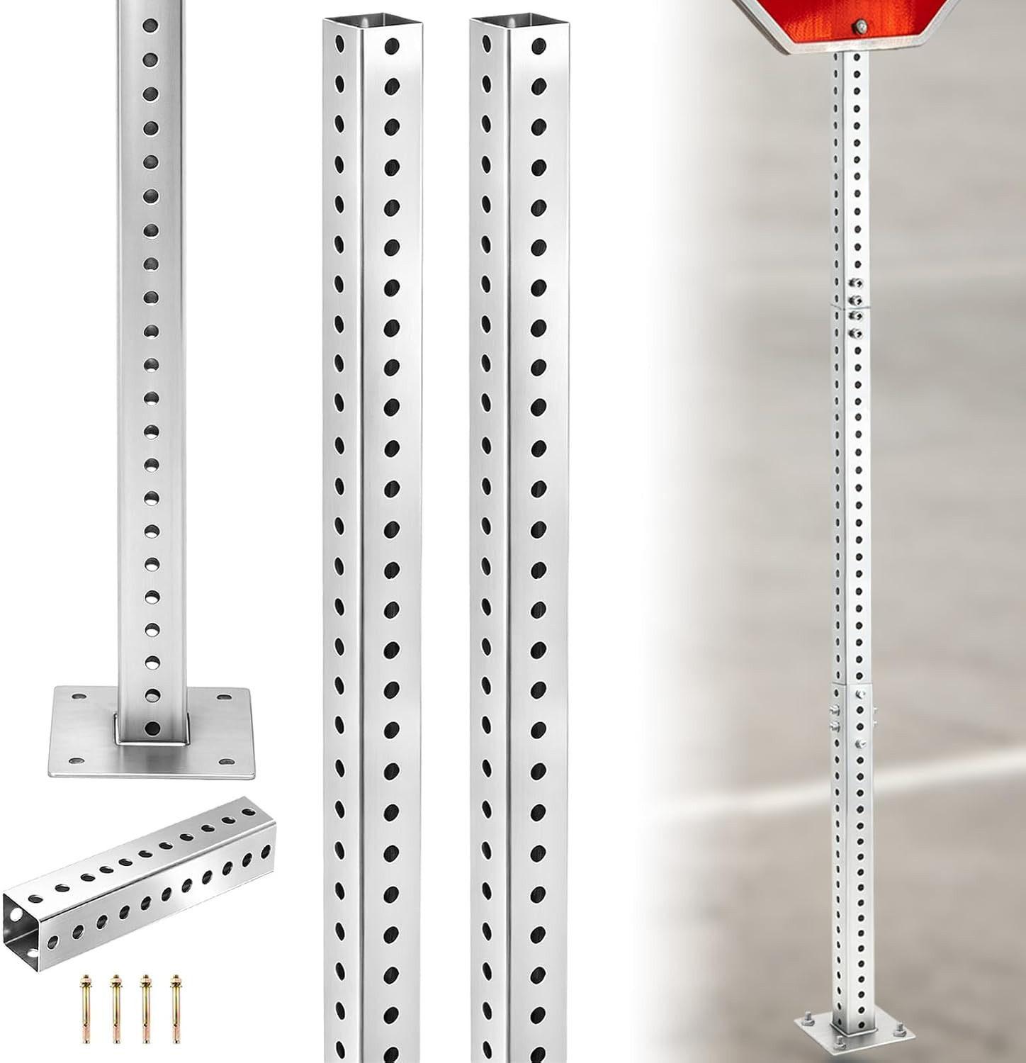 8 Ft H Square Sign Post with 3 Ft H Square Sign Post Base | 7/16 in Dia Mounting