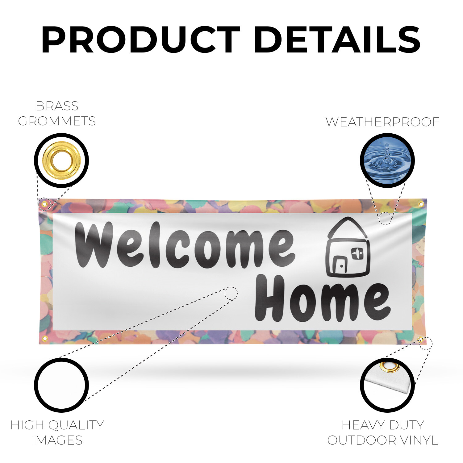 Welcome Home Vinyl Banner Sign with Metal Grommets Heavy-Duty Single-Sided