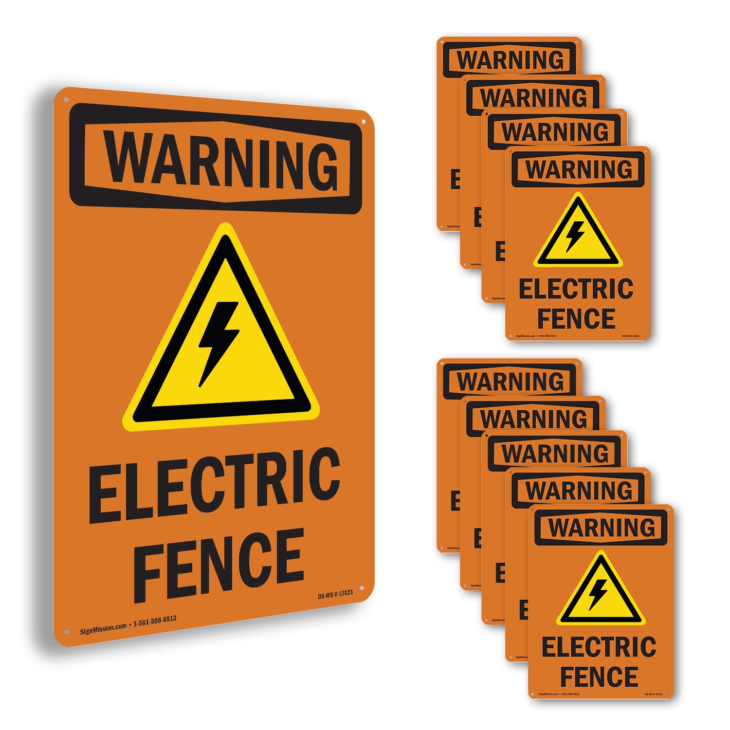 Electric Fence With Symbol OSHA WARNING Sign Metal, Plastic, Decal 5 or 10 Pack