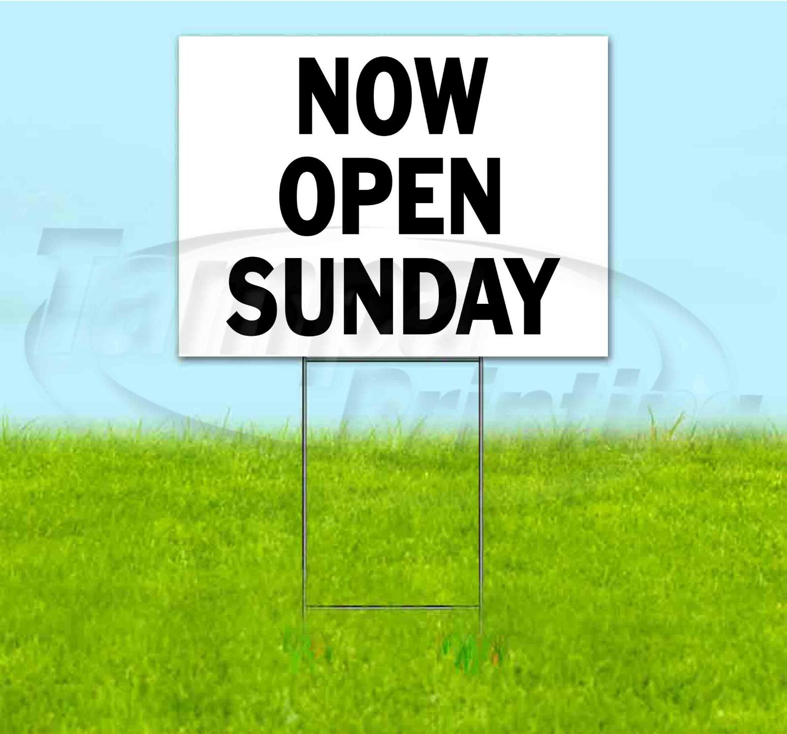 NOW OPEN SUNDAY 18×24 Yard Sign WITH STAKE Corrugated Bandit DIRECTIONAL