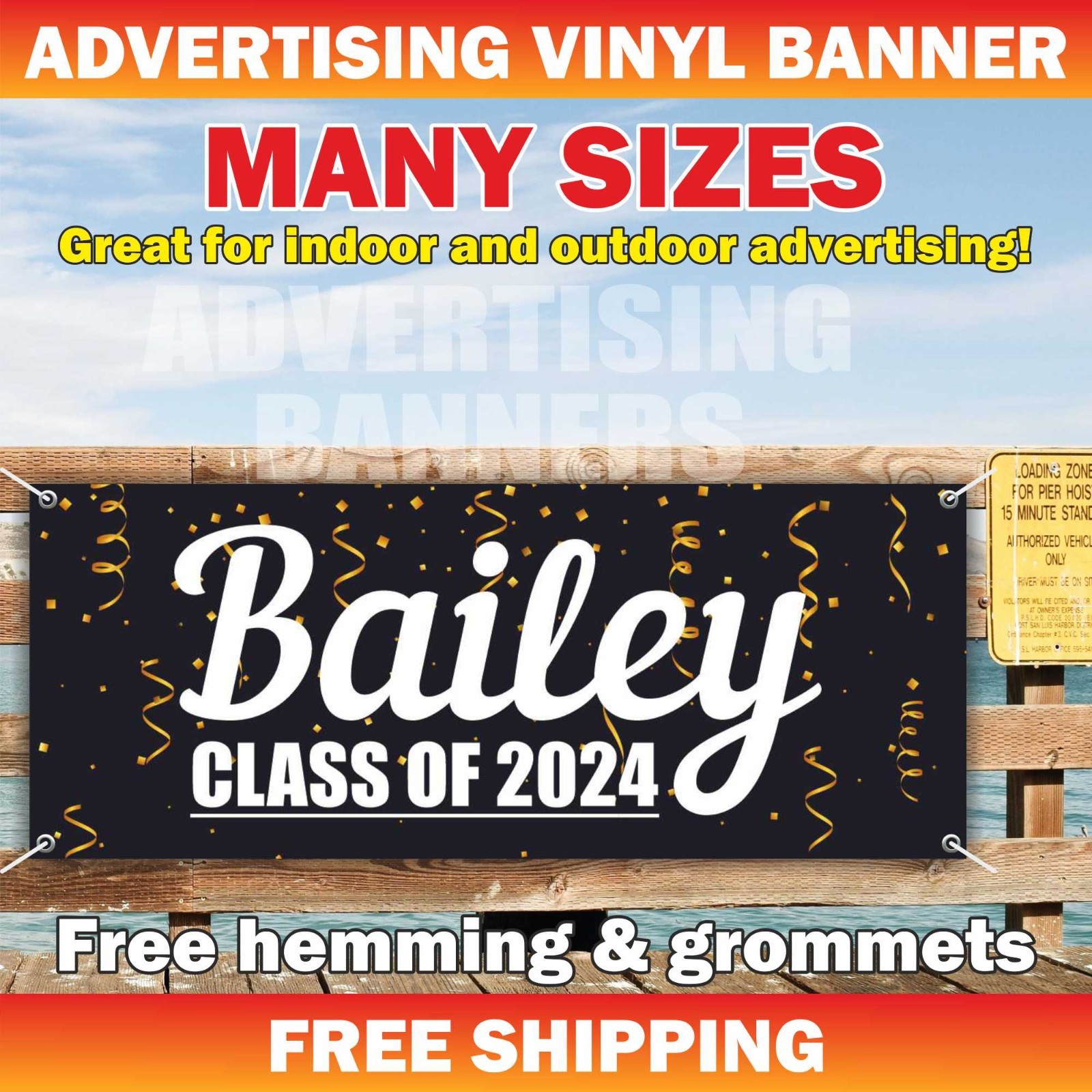 CLASS OF 2025 Advertising Banner Vinyl Mesh Sign CONGRATULATIONS Custom Name