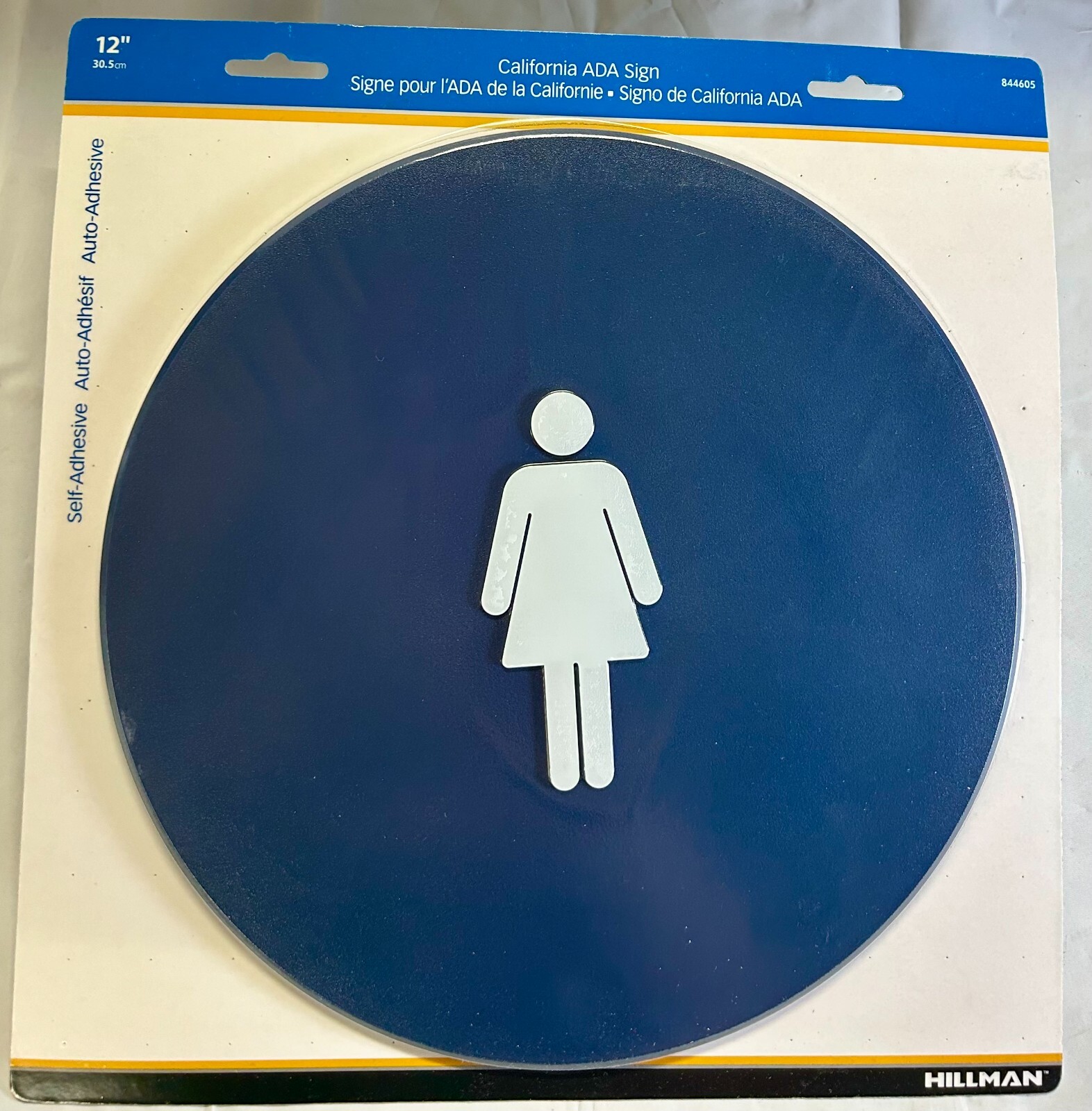 California ADA Compliant Sign 12″ Round Self Adhesive Plastic Women’s Room Blue