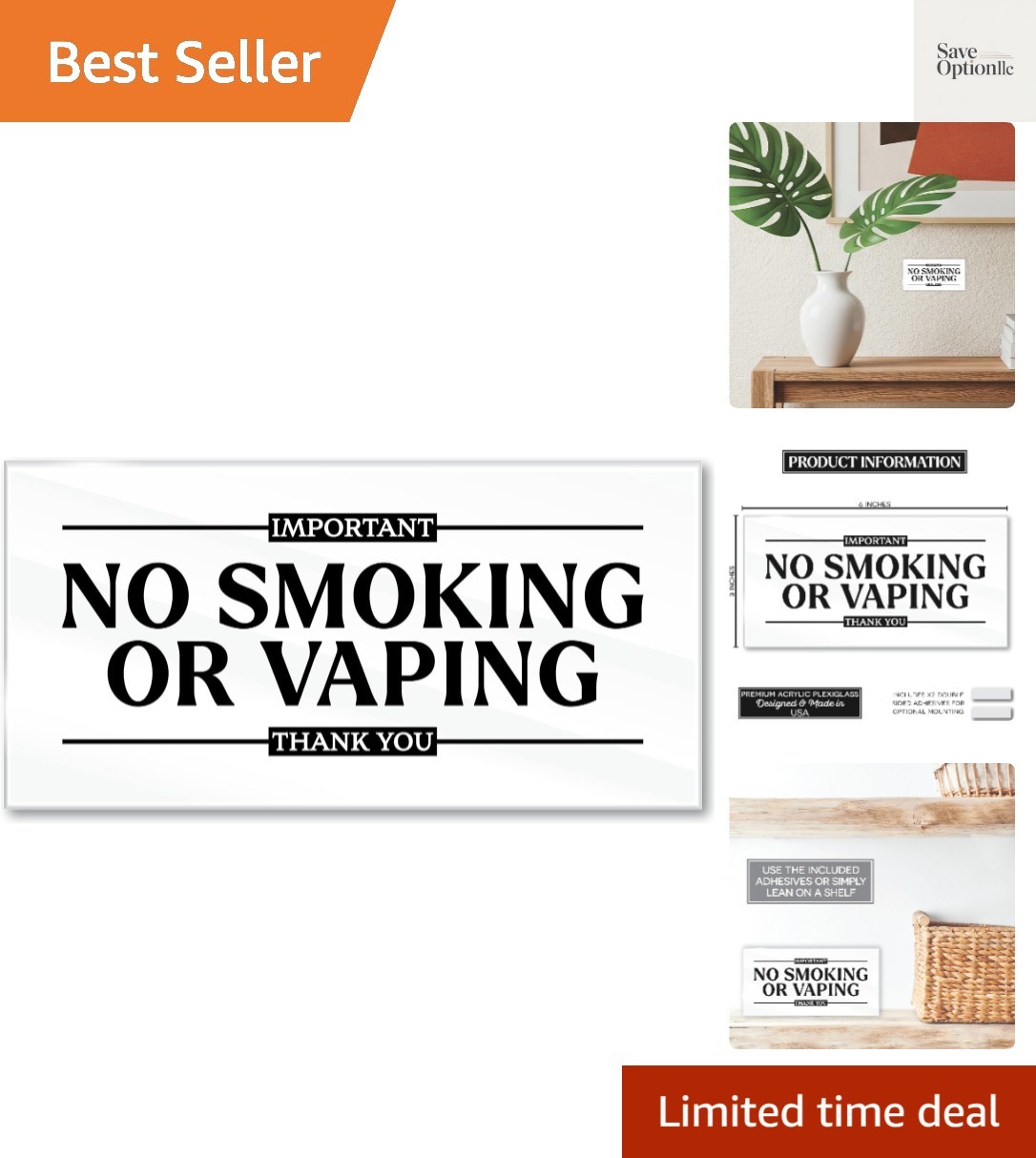 Acrylic No Smoking or Vapor Sign, 6×3 No Smoking Signs for Business & Home | …