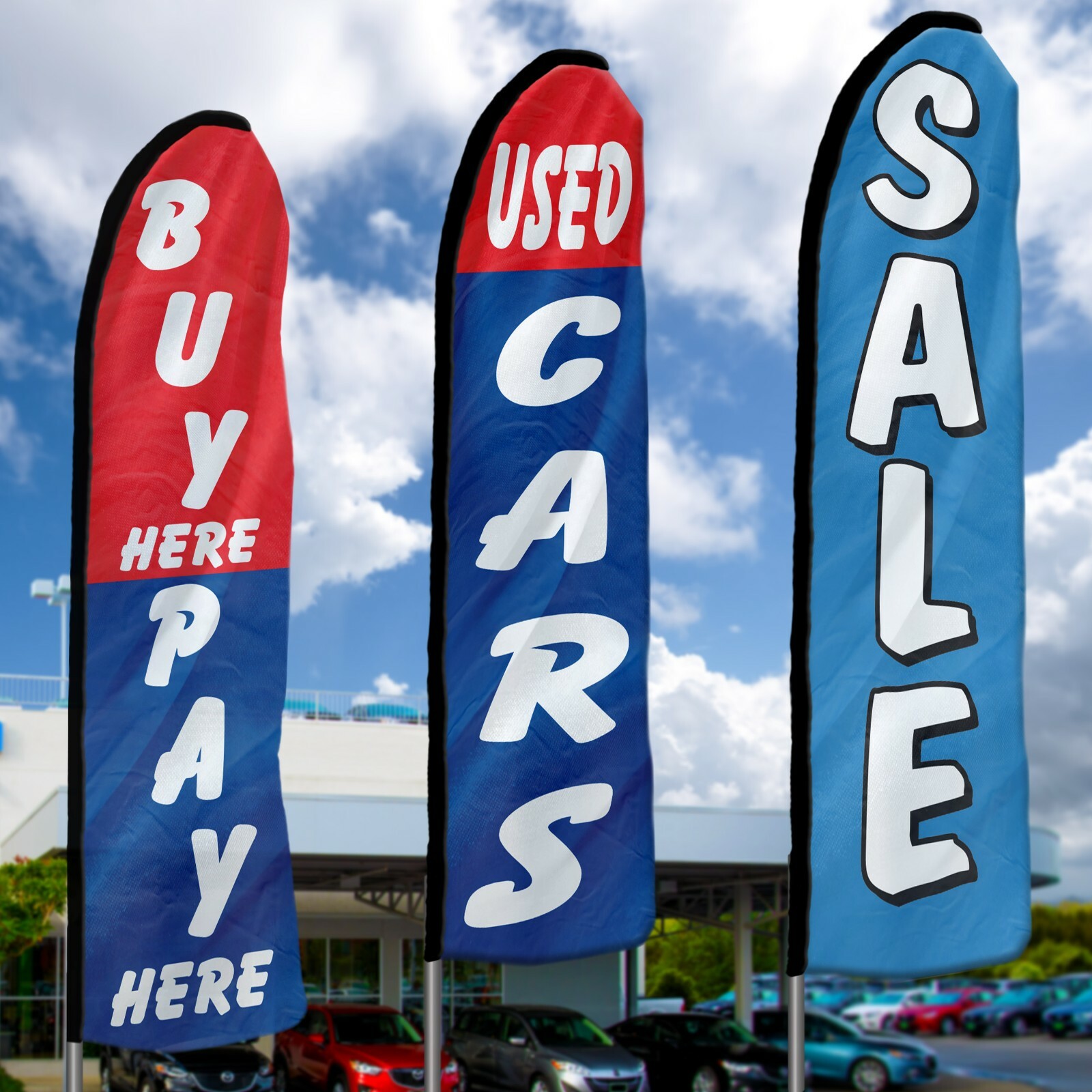 EZ Line Used Car Dealership Swooper Feather Flag 15ft Auto Sales 3 Dealer Flags