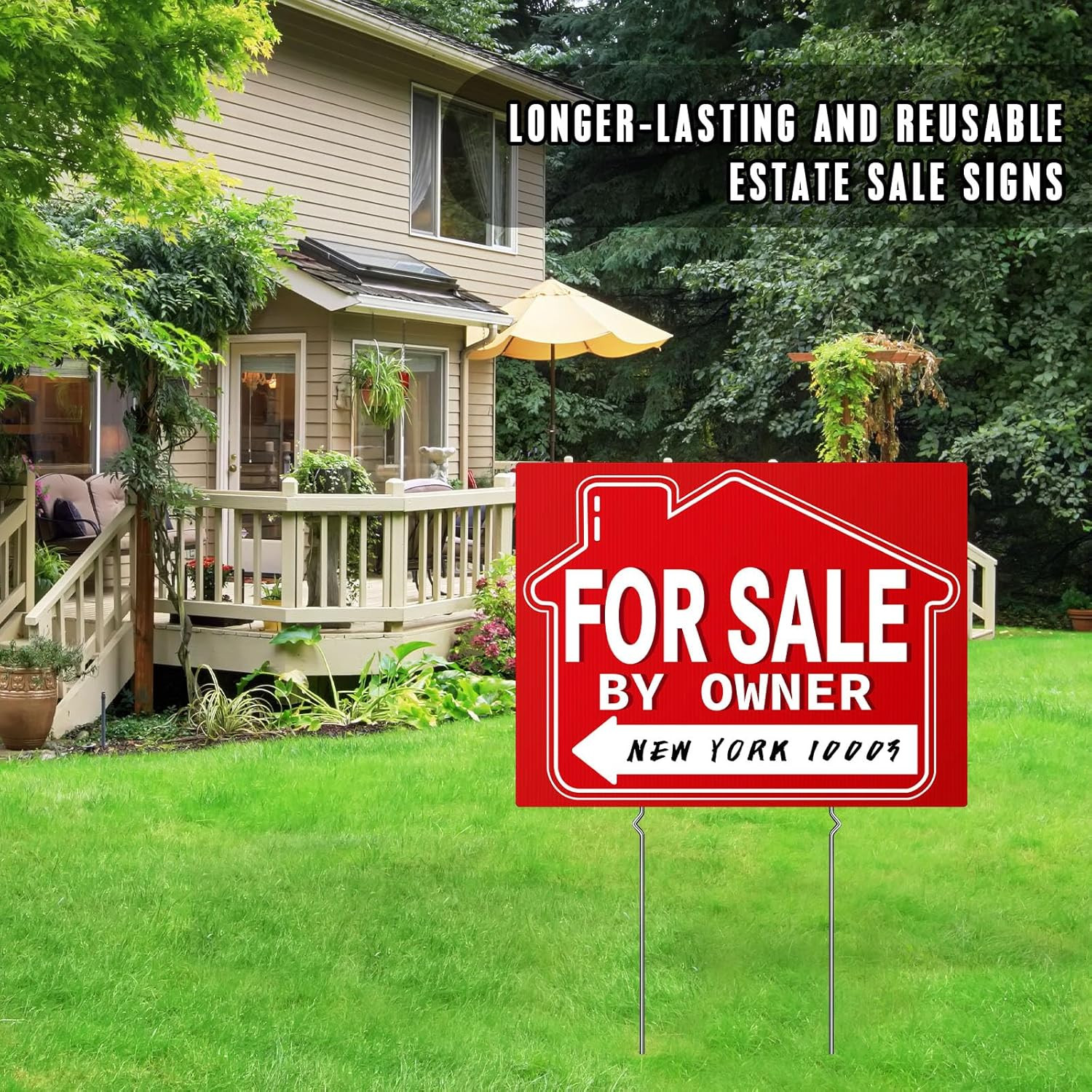For Sale by Owner Yard Sign (3 Pack), 18″ X 14″ Double-Sided Yard Signs with Met
