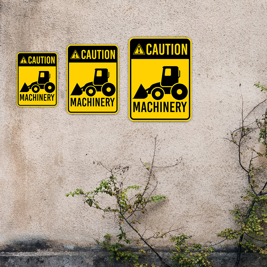 Portrait Round Plus Caution Machinery Wall or Door Sign | Farm/Barn