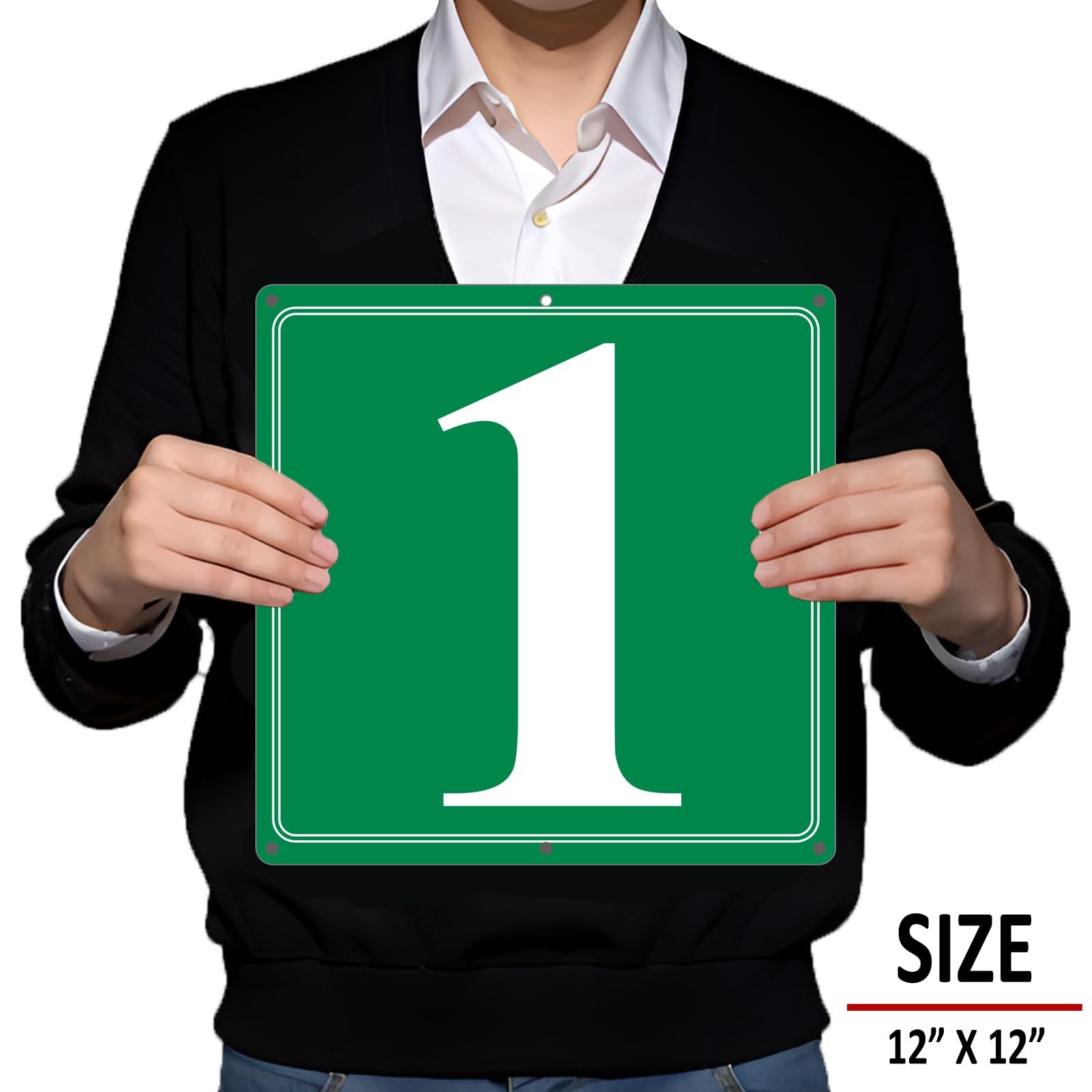 i-CowFun Premium Aluminum Number Signs 1, Metal 12″ X 12″ Green Numbered Sign…