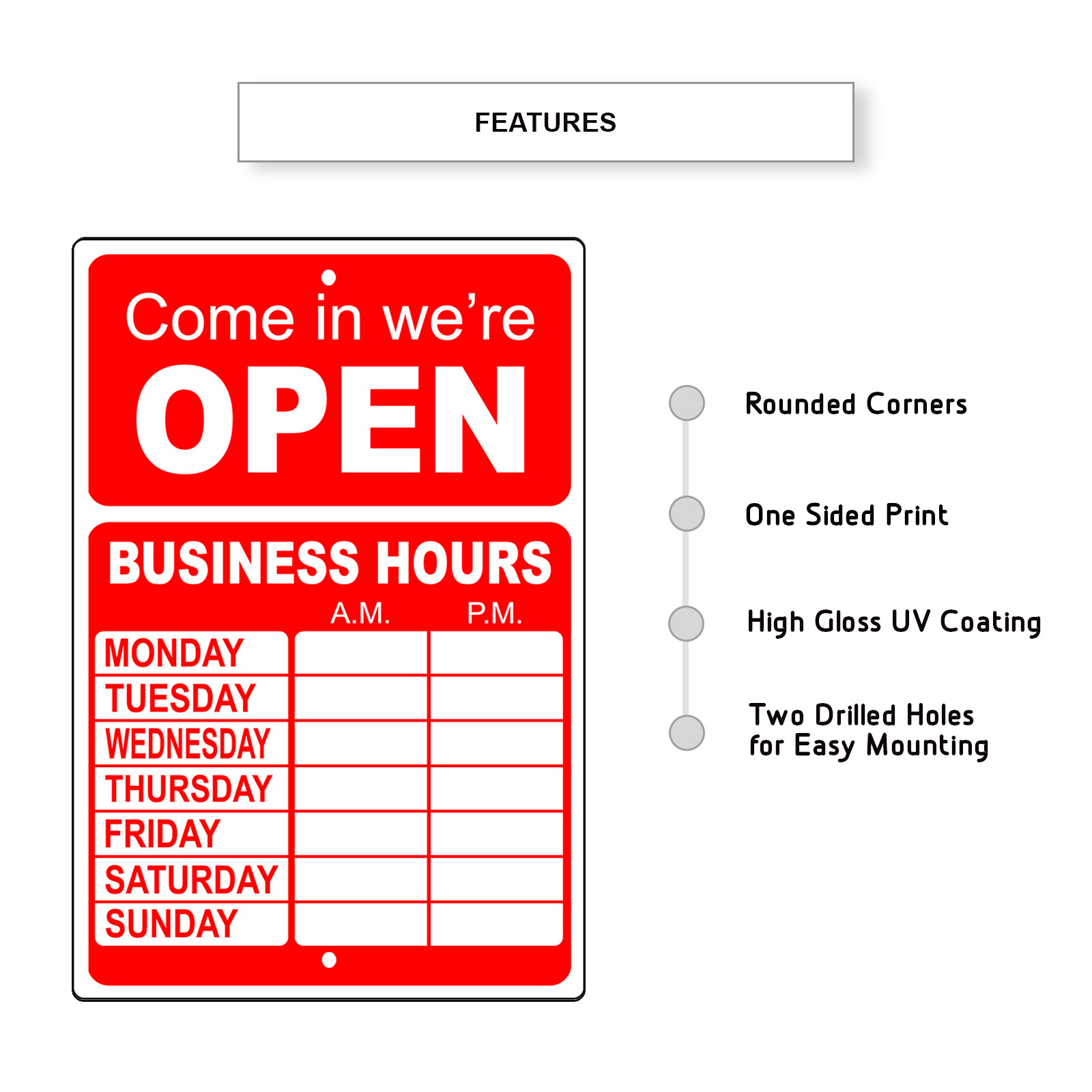 Custom Sign We’re Open Sign Your Business Hours Personalized Aluminum Metal Sign