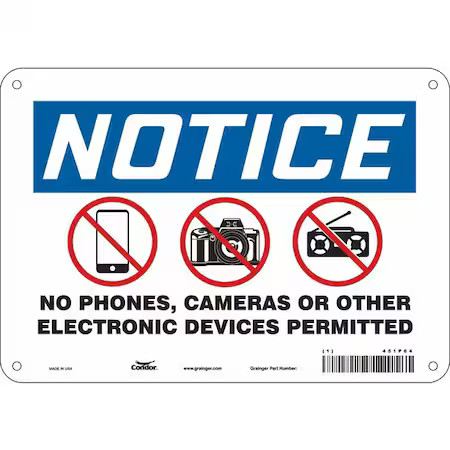 Condor 451P64 No Phones, Cameras Or Other Electronic Devices Permitted,