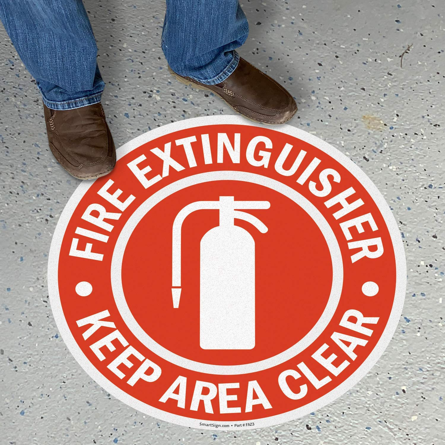 “Fire Extinguisher – Keep Area Clear” anti Slip Adhesive Floor Sign | 24″ X 24″