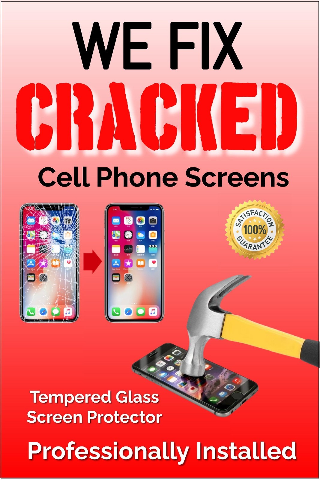 We Fix Cracked Cell Phone Screens Advertising Poster Sign