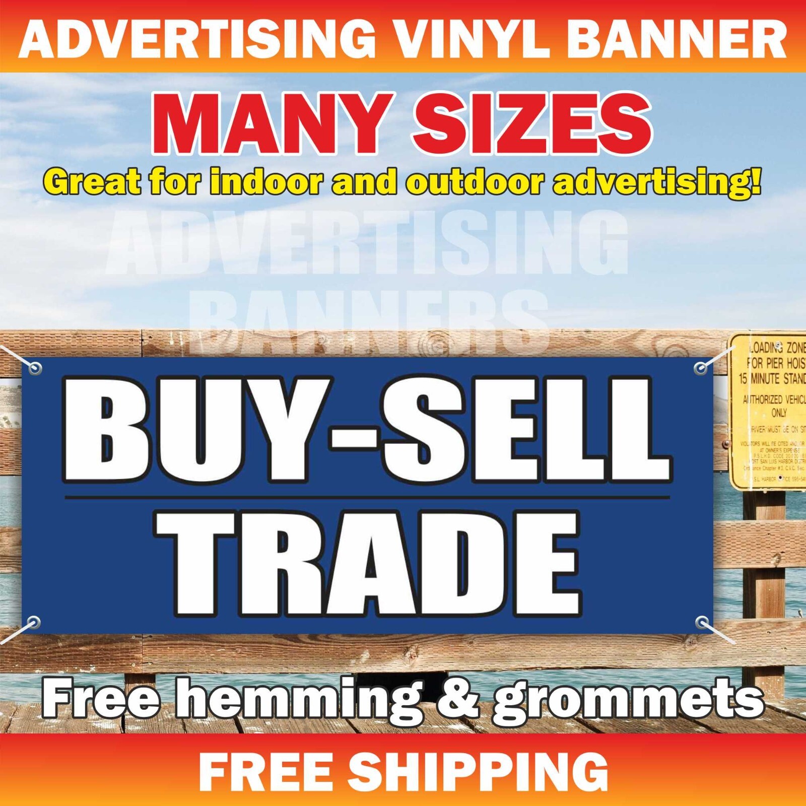 BUY SELL TRADE Advertising Banner Vinyl Mesh Sign Pawn Shop Cash Check Finance