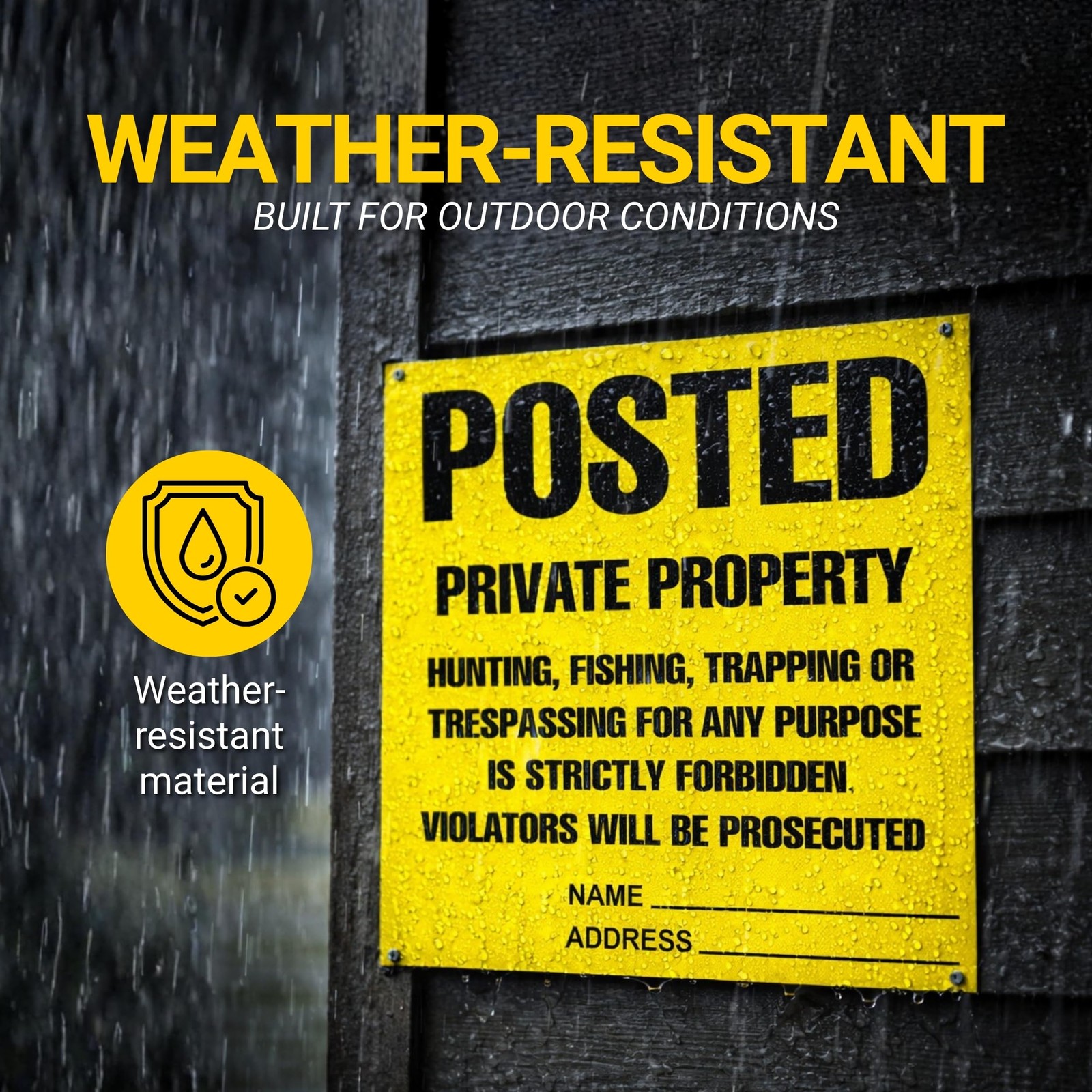 Posted Sign – No Hunting No Trespassing 11 x 11 Inch, Yellow Private Property…