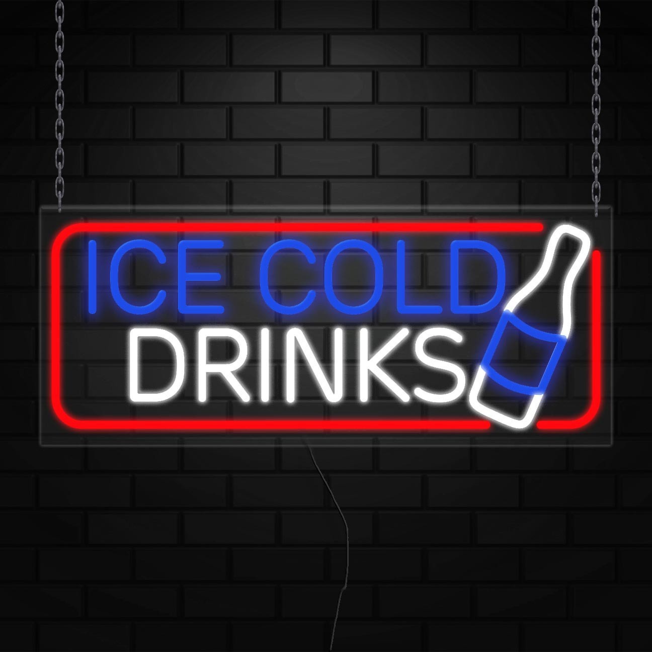 Ice Cold Drinks Sign for Window Displays | LED Flex Neon | 32″W x 13″H x 1″D