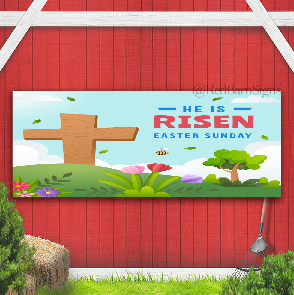 He Is Risen Easter Sunday Indoor Holy Week Palm Sunday Banner sign with grommets