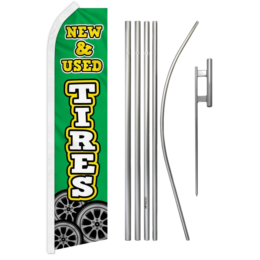 New & Used Tires Advertising Swooper Feather Flutter Flag & Pole Kit Tire Sale