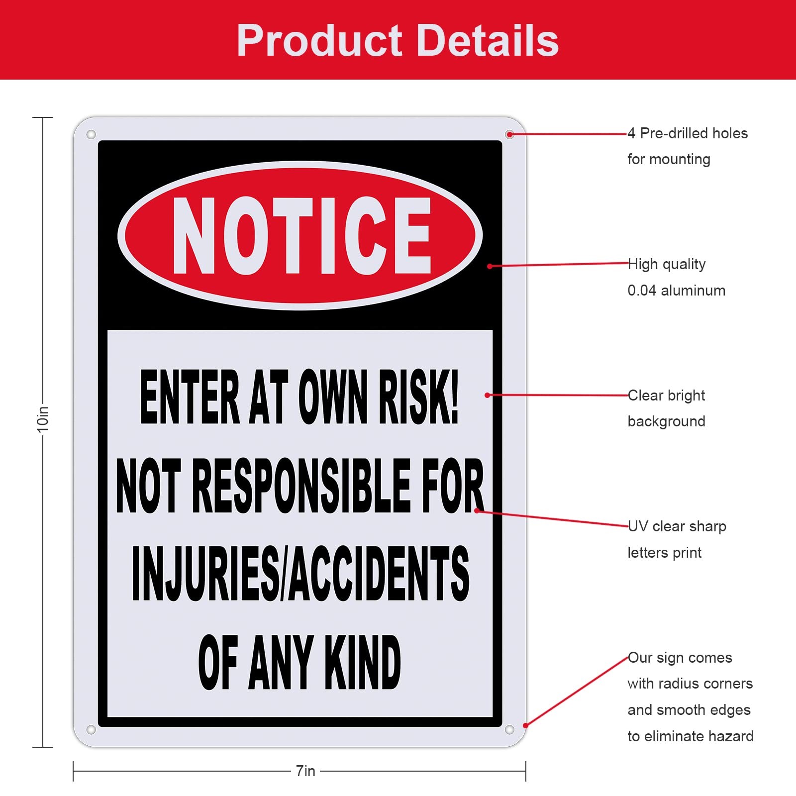 “Enter at Own Risk Signs – 2 Pack Aluminum Caution Safety Signs, Reflective”