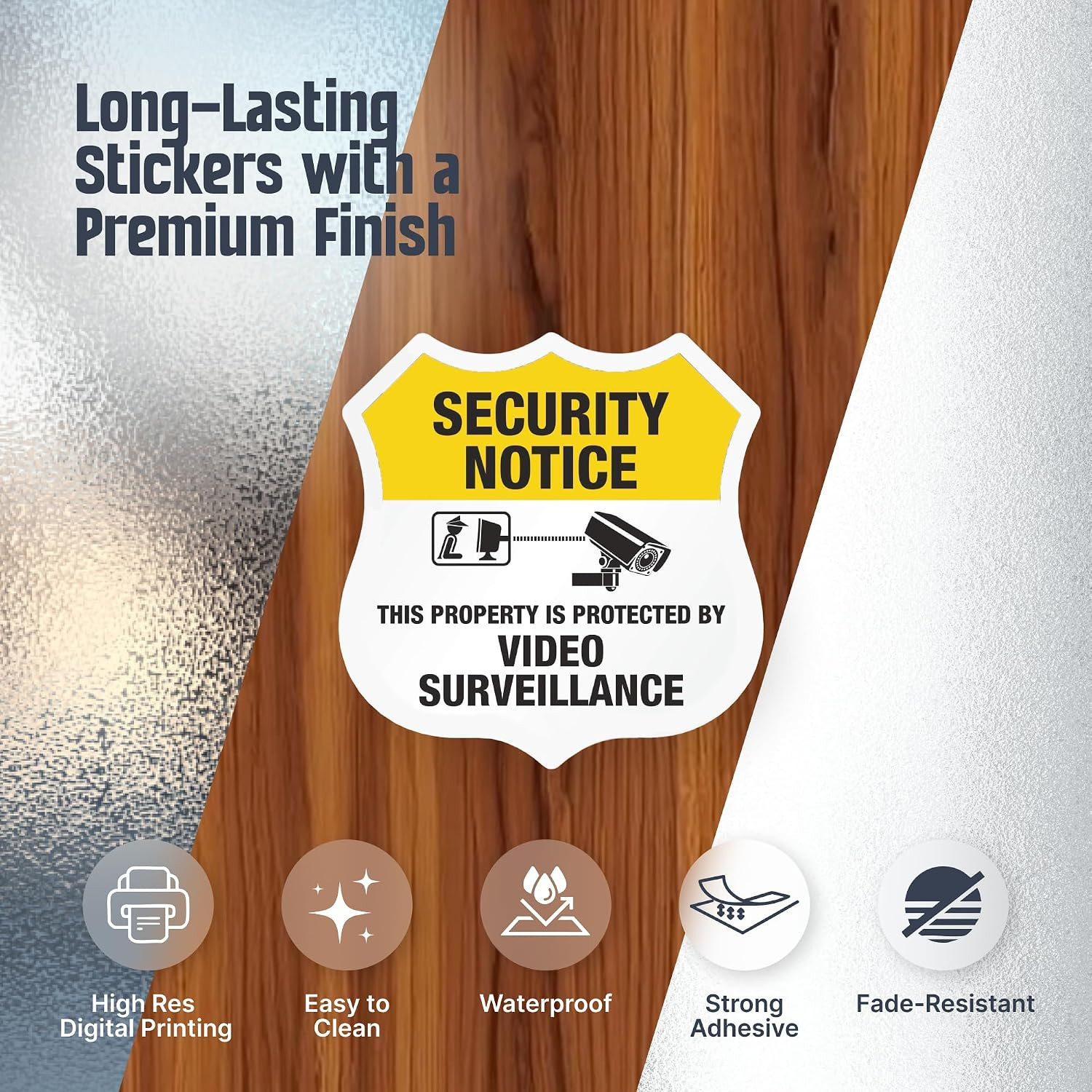 Reflective Video Surveillance Security Decals 5 Pack Outdoor Warning Stickers