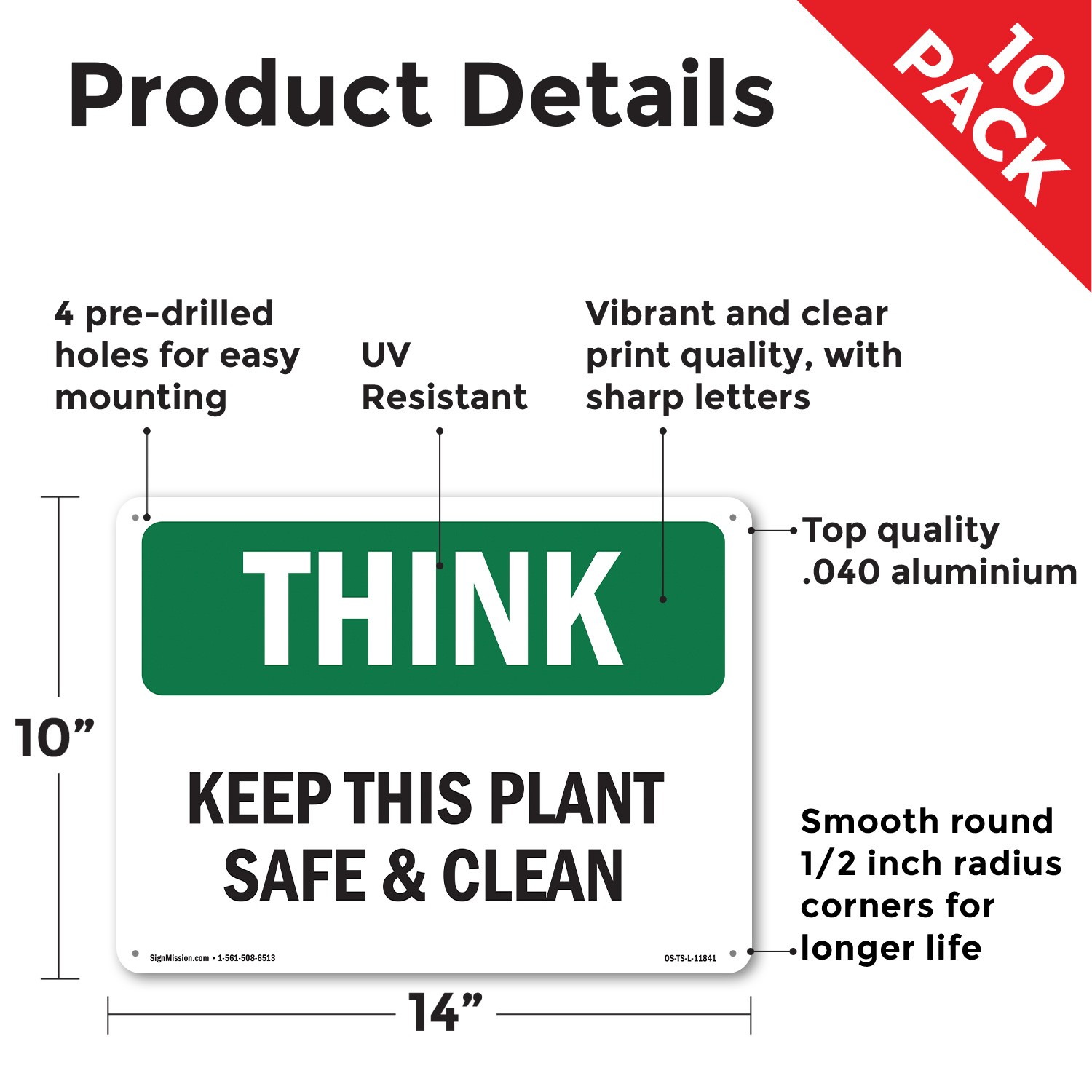 Keep This Plant Safe And Clean OSHA Think Sign Metal Plastic, Decal 5 or 10 Pack