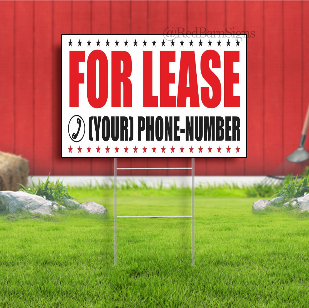 FOR LEASE YOUR PHONE NUMBER Indoor Outdoor Yard Sign with metal stakes