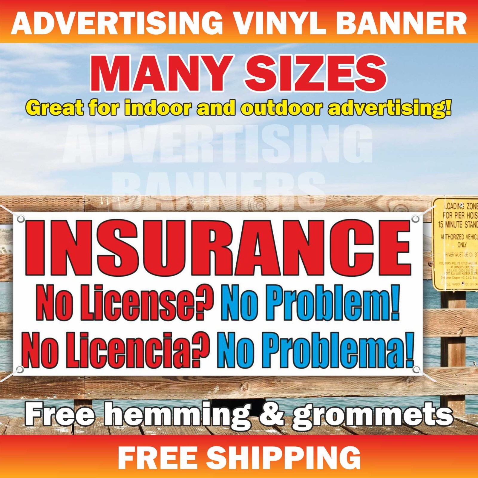 INSURANCE No License No Problem Advertising Banner Vinyl Mesh Sign No Licencia