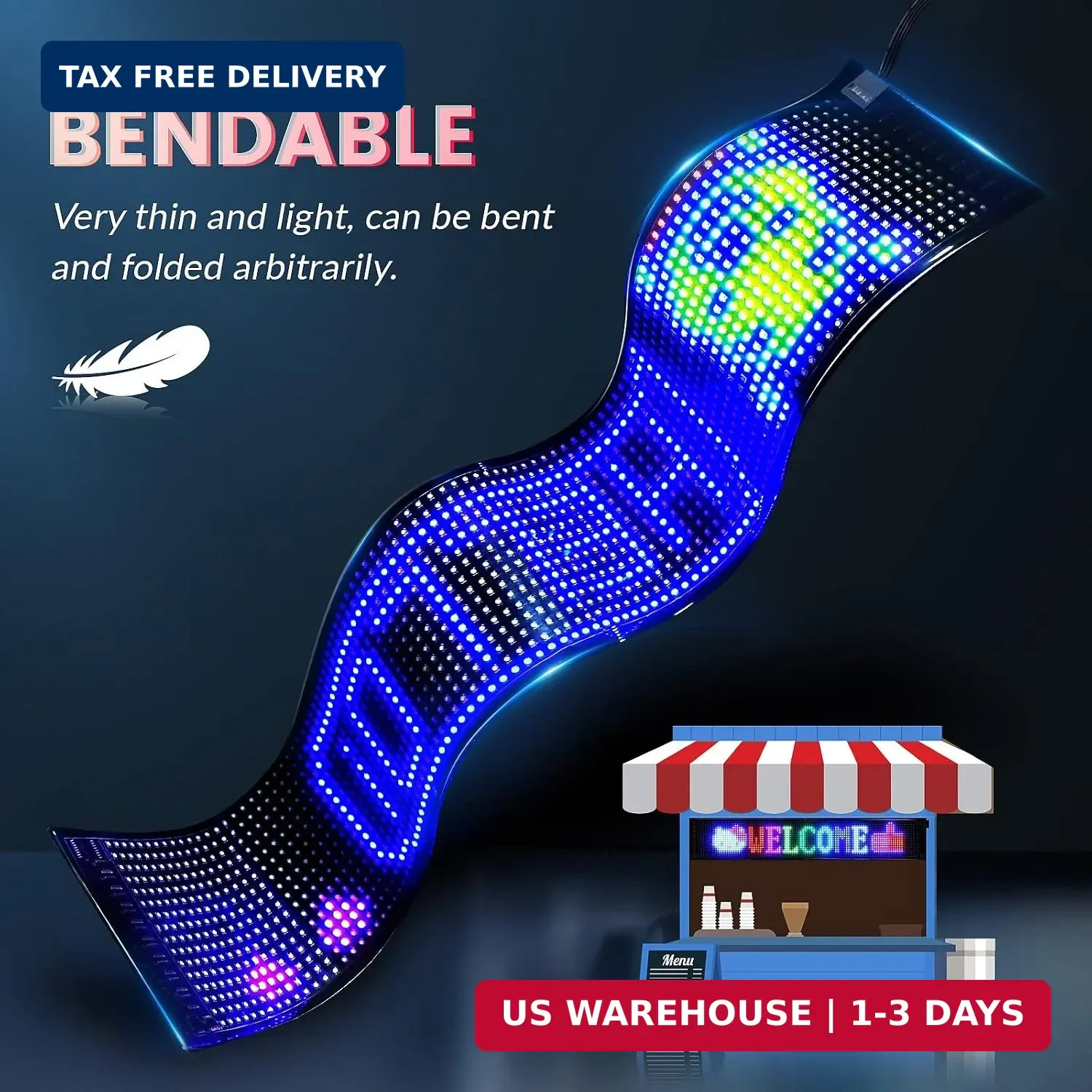 RAYHOME Scrolling Huge Bright Advertising LED Signs, Flexible USB 5V LED Store S