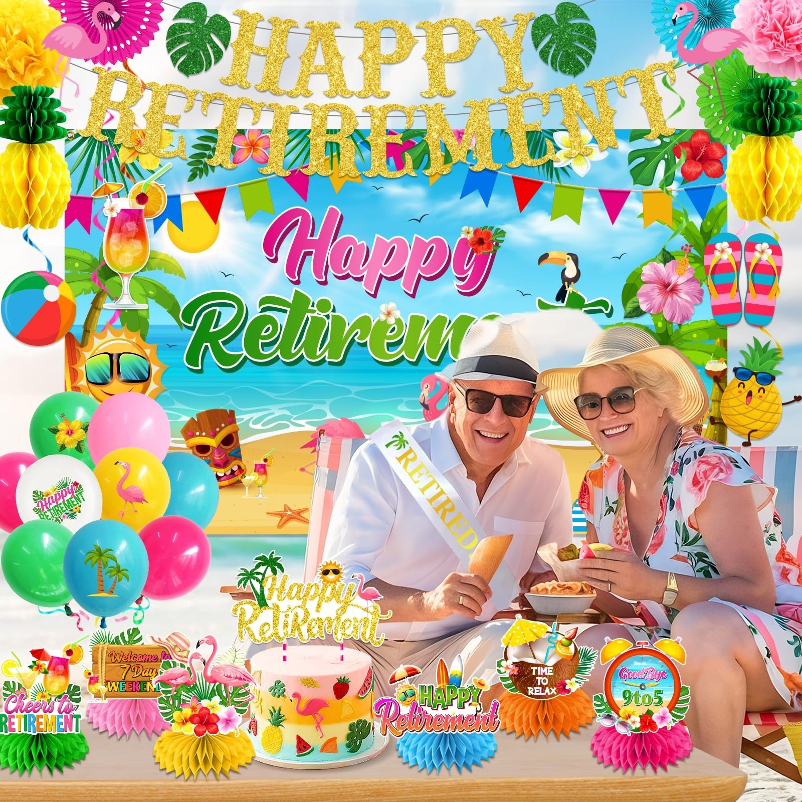 Beach Retirement Party Decorations, Aloha Party Decorations includes Happy Re…