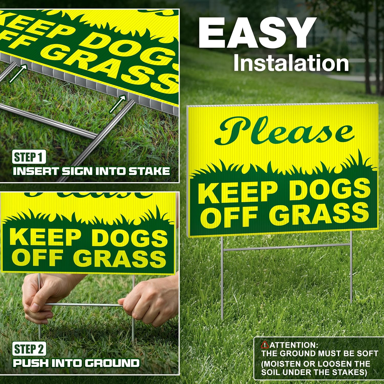 Keep off Grass Signs for Yard, 6X9 Double Sided Coroplast, 4 Pack | Lawn Signs w