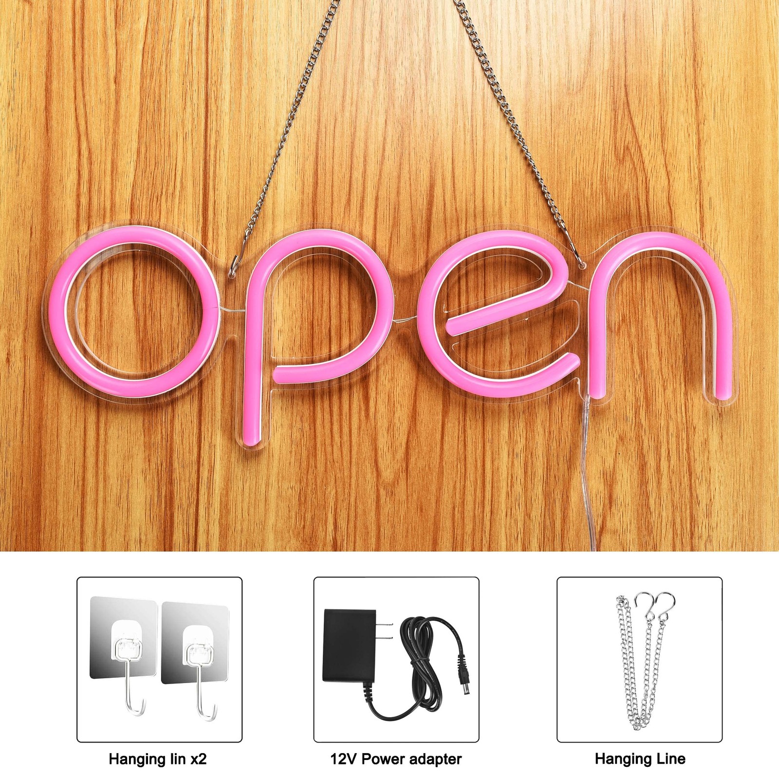 LED Open Sign,16×6 inch Open Signs for Business with Open Close Sign(Pink)