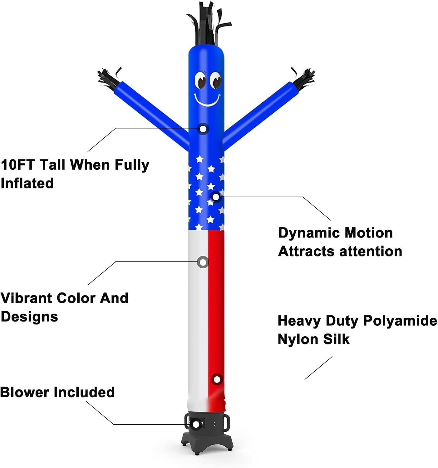 10Ft Inflatable Dancer Waving Tube Man Puppet for Store Sign (Us-Flag)