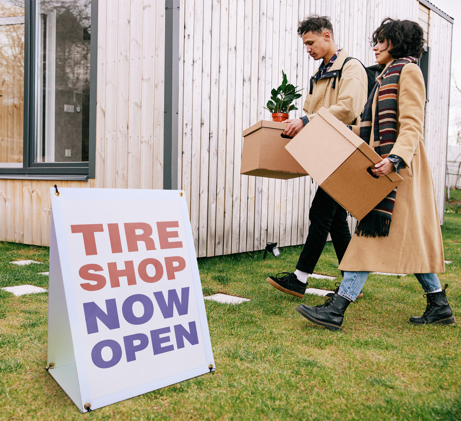 Tire Shop Now Open A-Frame Sidewalk Sign Grand Opening Reliable Service Buy