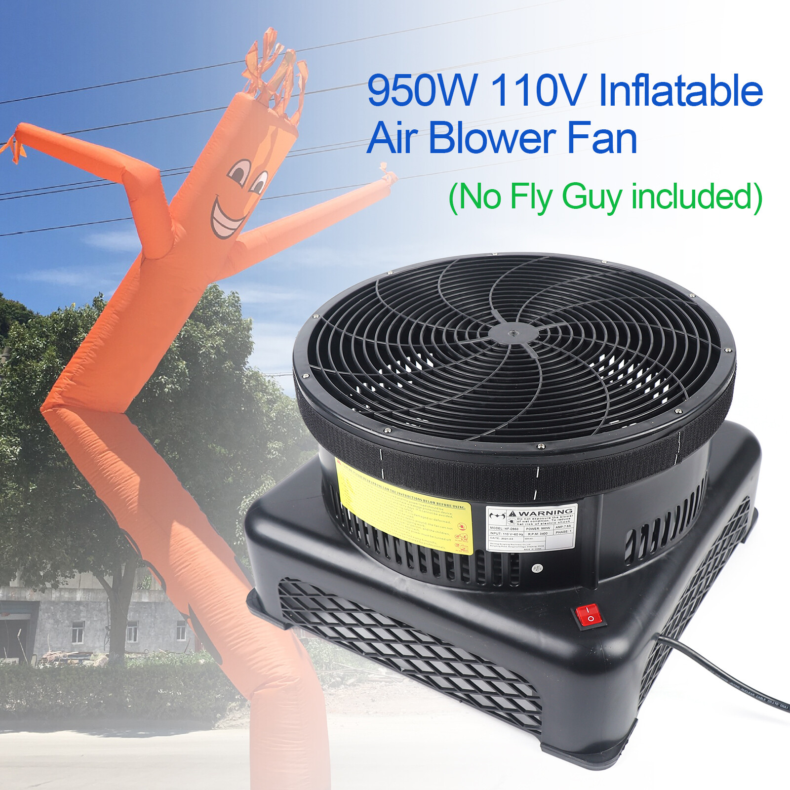 950W 17.7″ Air Blower Fan For Inflatable Wind Dancer Tube Man Fly Guy Sky Puppet