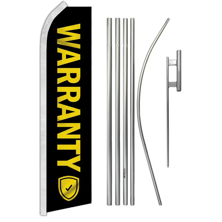 Warranty (Black) Advertising Swooper Feather Flutter Flag & Pole Kit Dealership