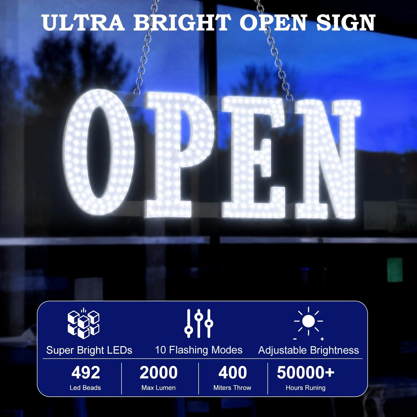 30″x10″ Smart LED Open Sign – APP & Remote Control, 10 Modes & Brightness, Thick