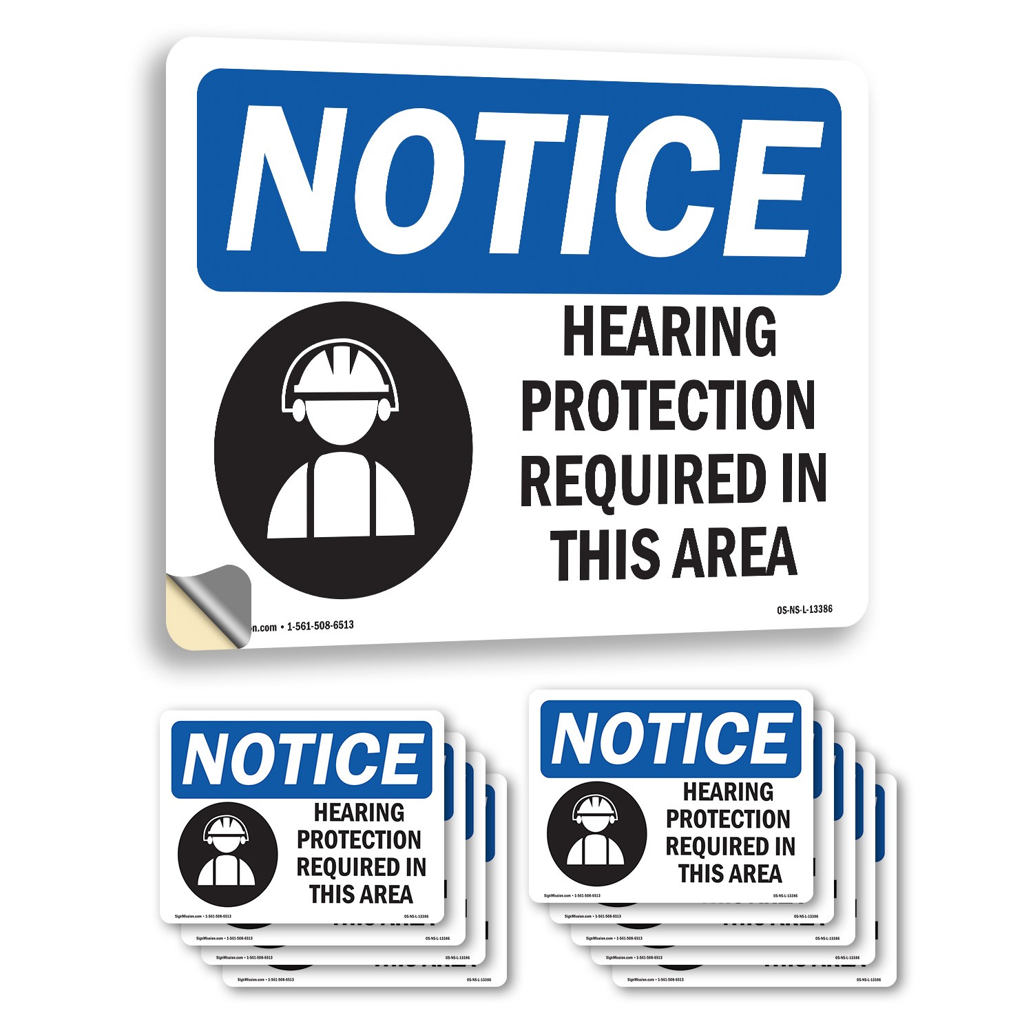 Hearing Protection Required With Symbol OSHA Notice Sign Or Decal – 5 or 10 Pack