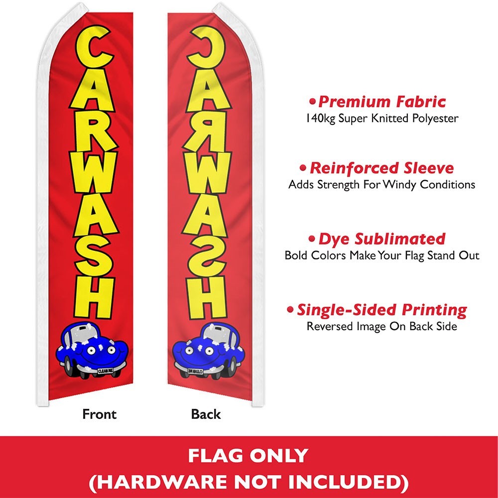 Car Wash (Red) Swooper Advertising Banner Flag for Car Wash & Detail Services
